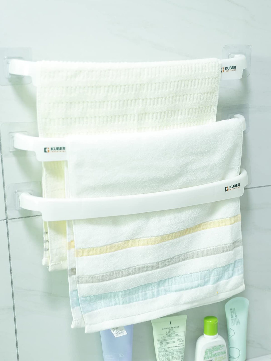 

Kuber Industries White 3 Pieces Plastic Towel Hangers