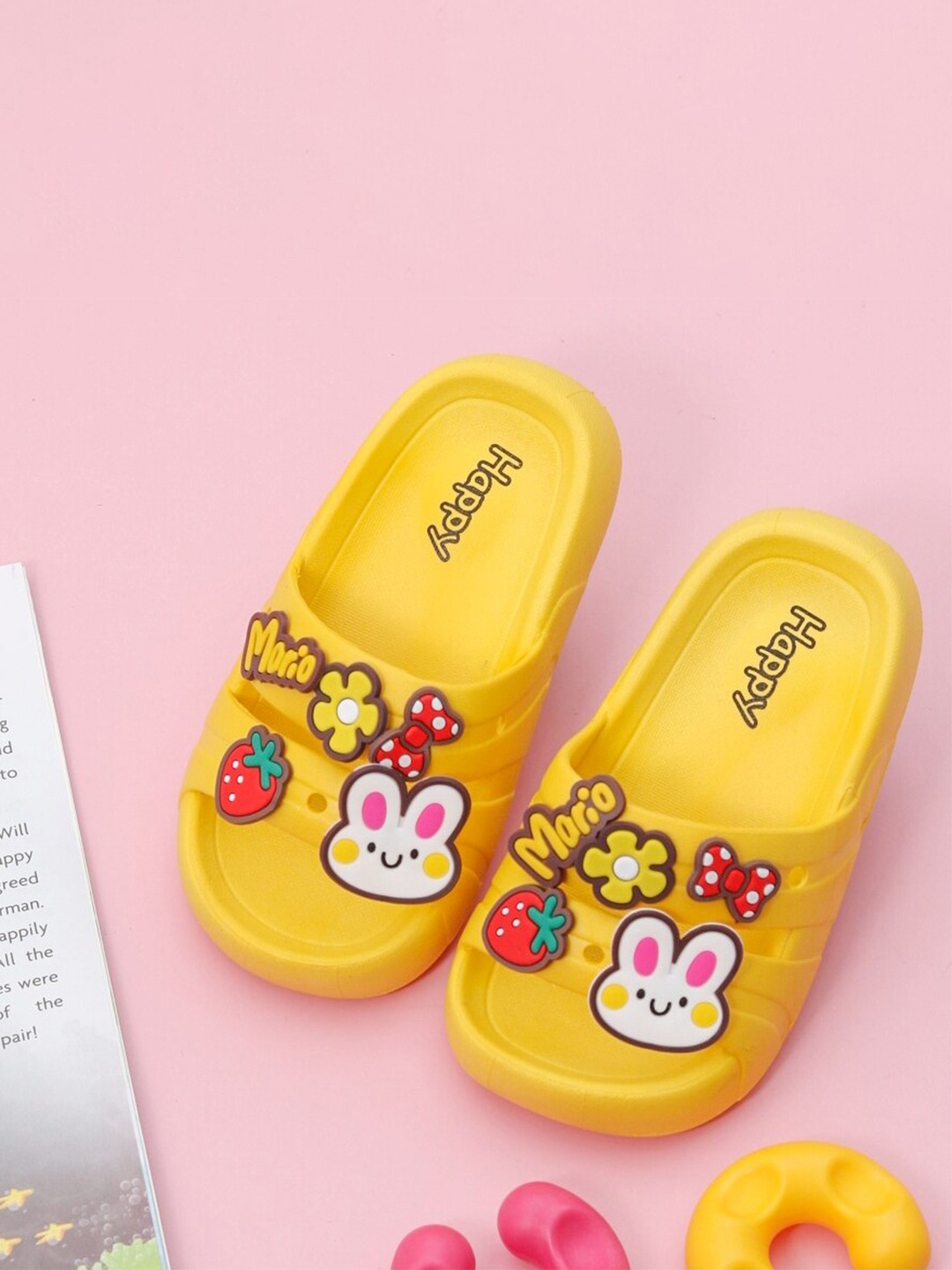 

Yellow Bee Girls Bunny Embellished Sliders