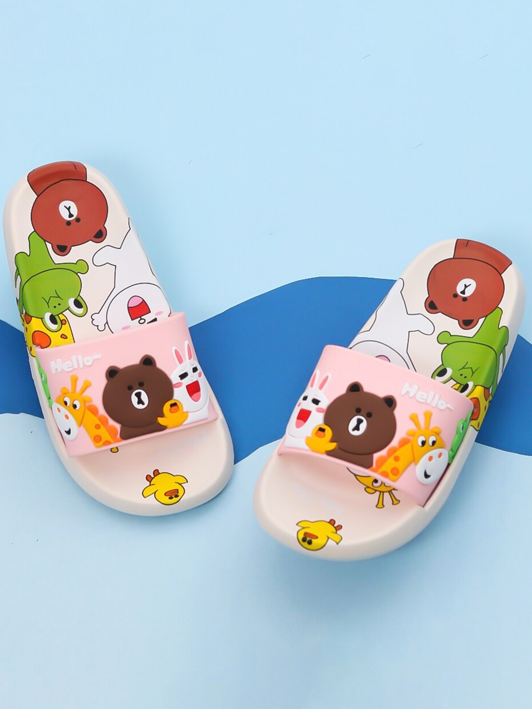 

Yellow Bee Girls Graphic Embellished Sliders, Peach