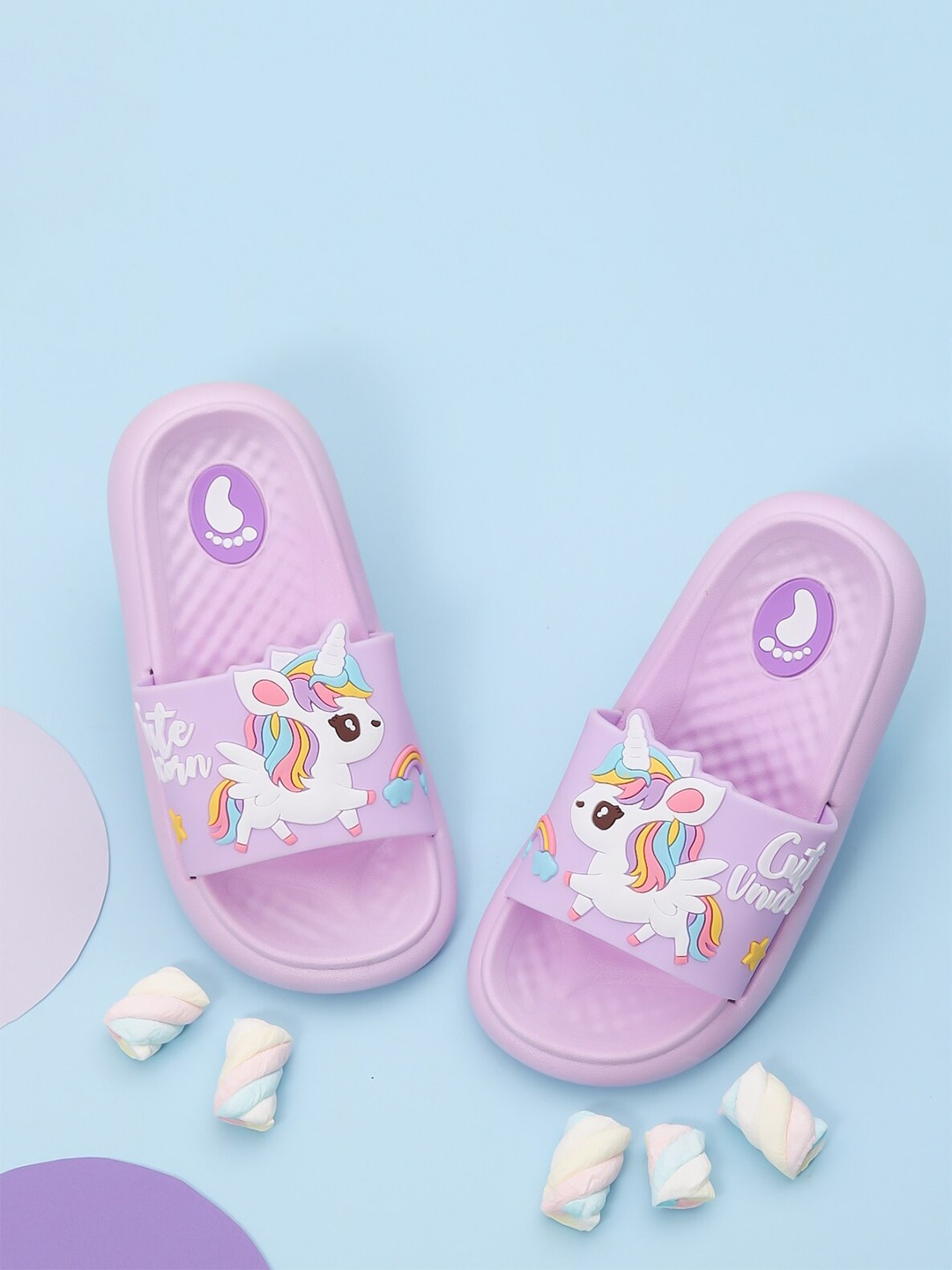 

Yellow Bee Girls Unicorn Embellished Sliders, Purple
