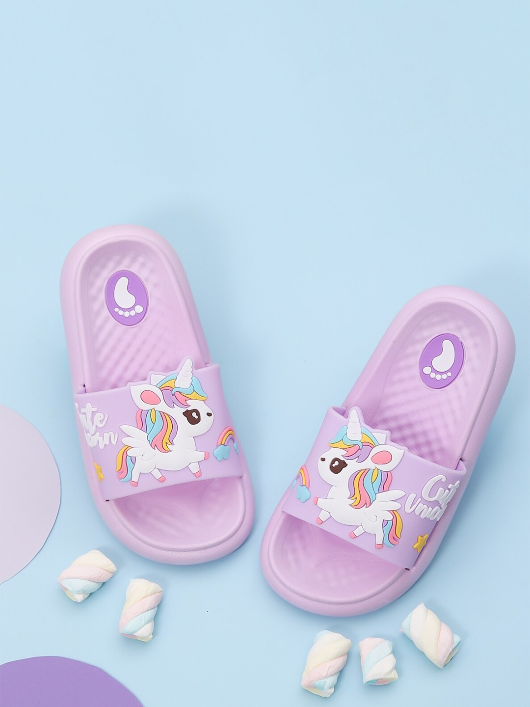 

Yellow Bee Girls Unicorn Embellished Sliders, Purple