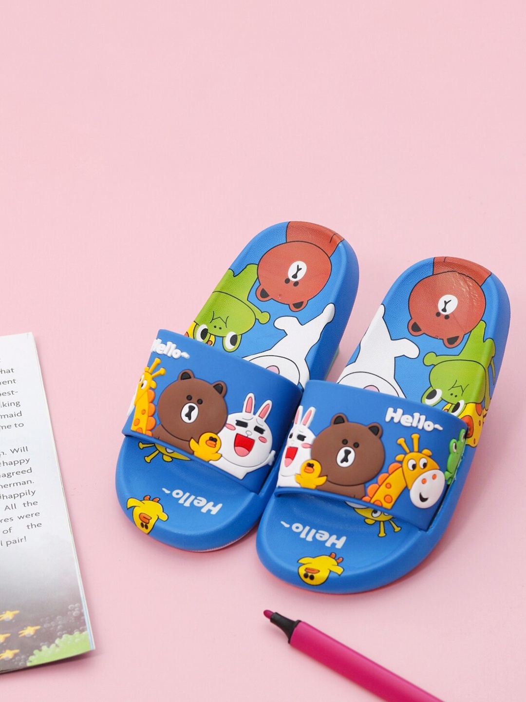 

Yellow Bee Boys Graphic Embellished Sliders, Blue