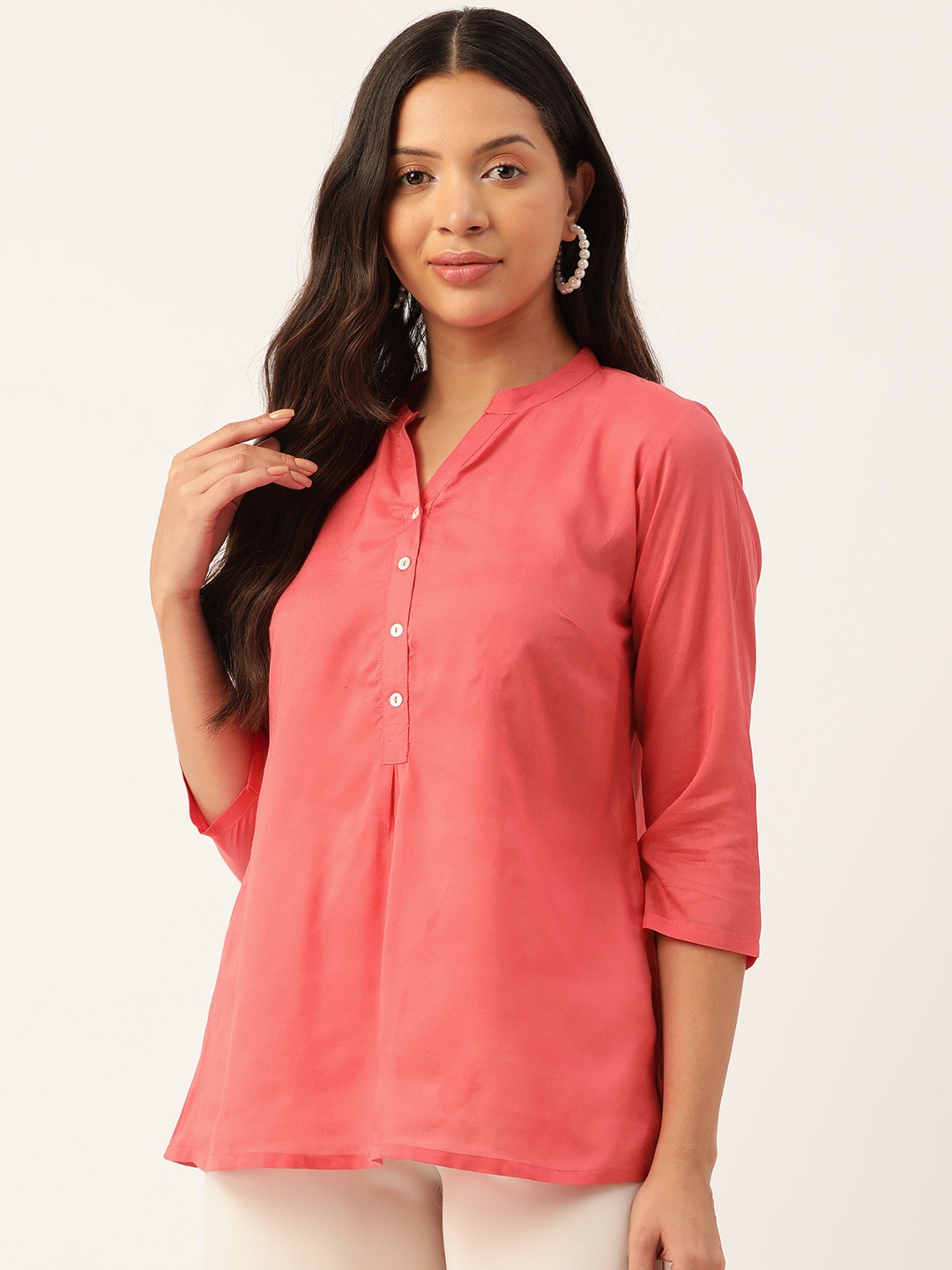 

ZIZO By Namrata Bajaj Mandarin Collar Regular Top, Pink