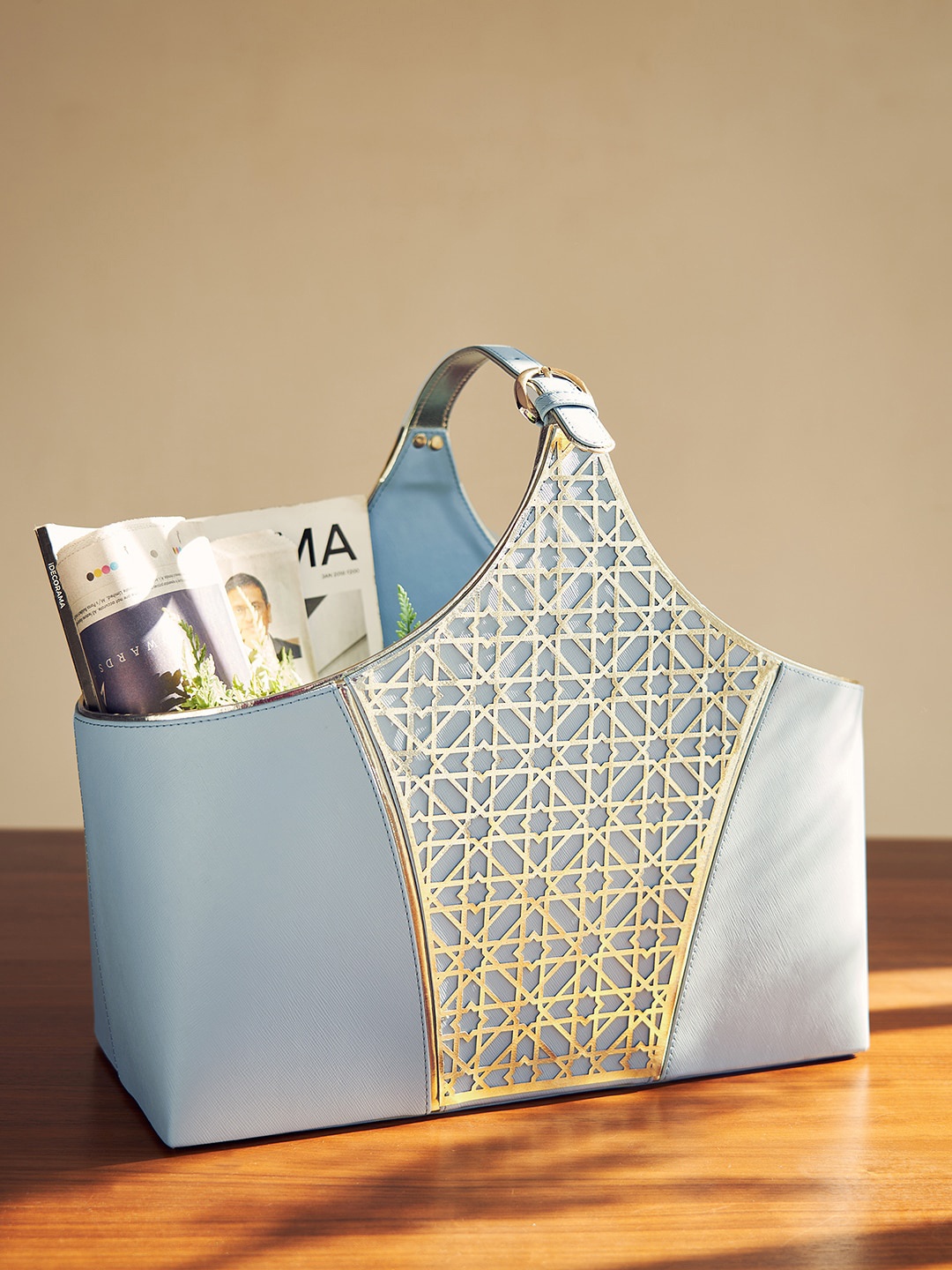 

Pure Home and Living Blue Textured Faux Leather Magazine Basket