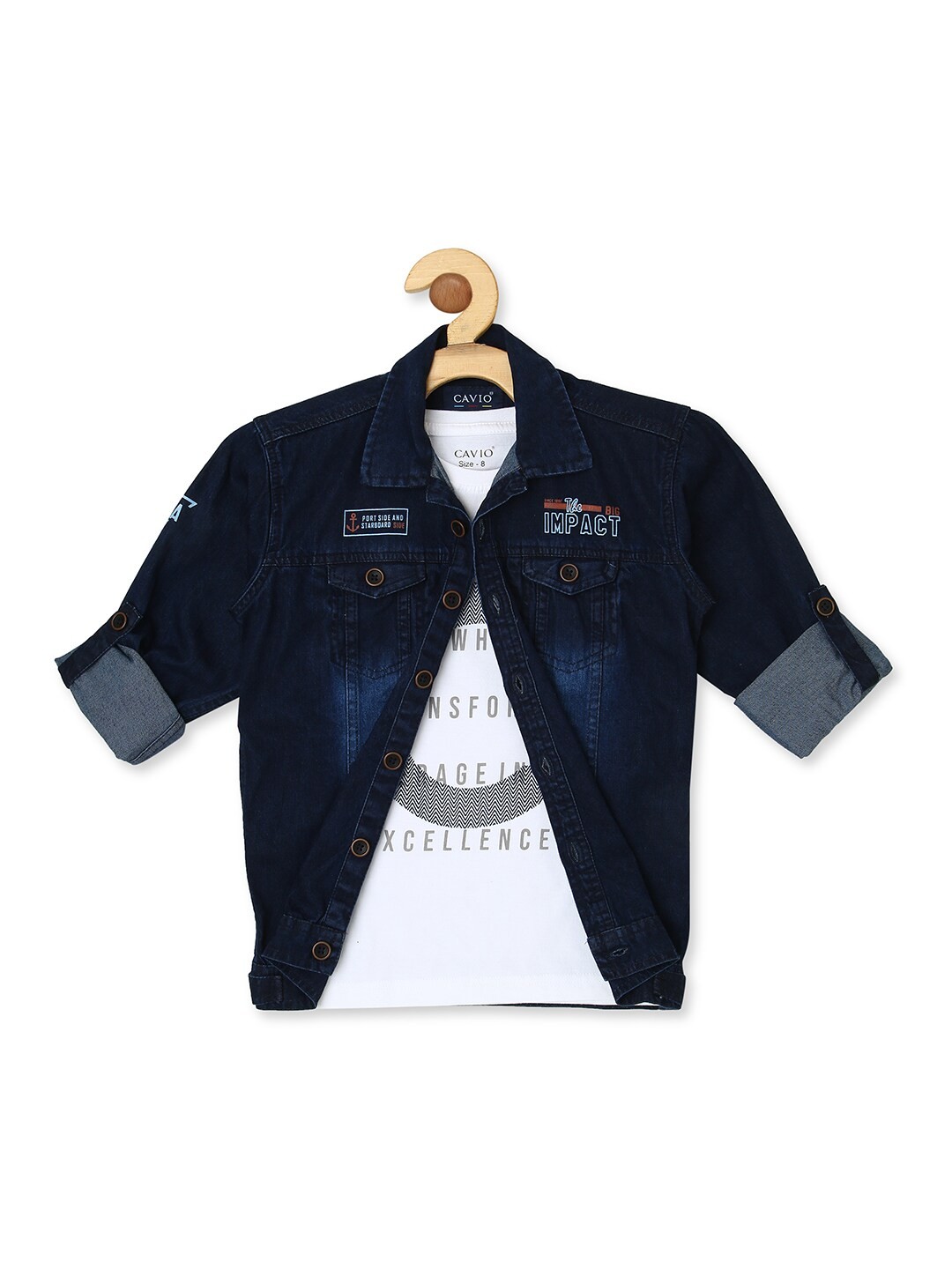 

CAVIO Boys Casual Shirt & T-Shirt, Navy blue