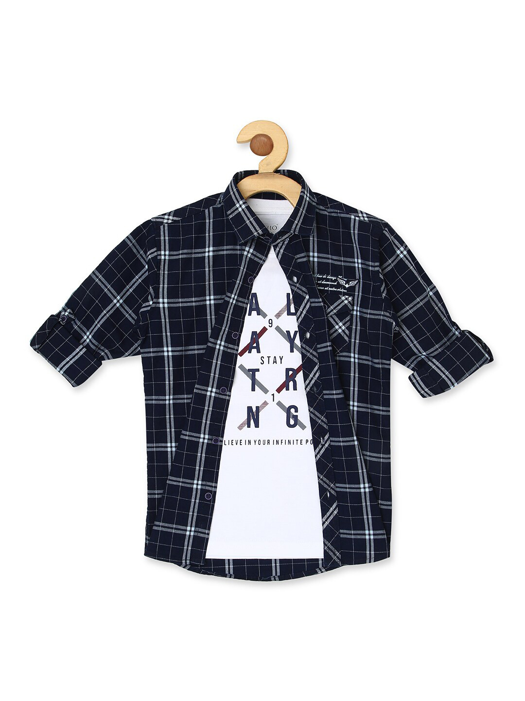 

CAVIO Boys Comfort Tartan Checks Checked Pure Cotton Casual Shirt With T-shirt, White