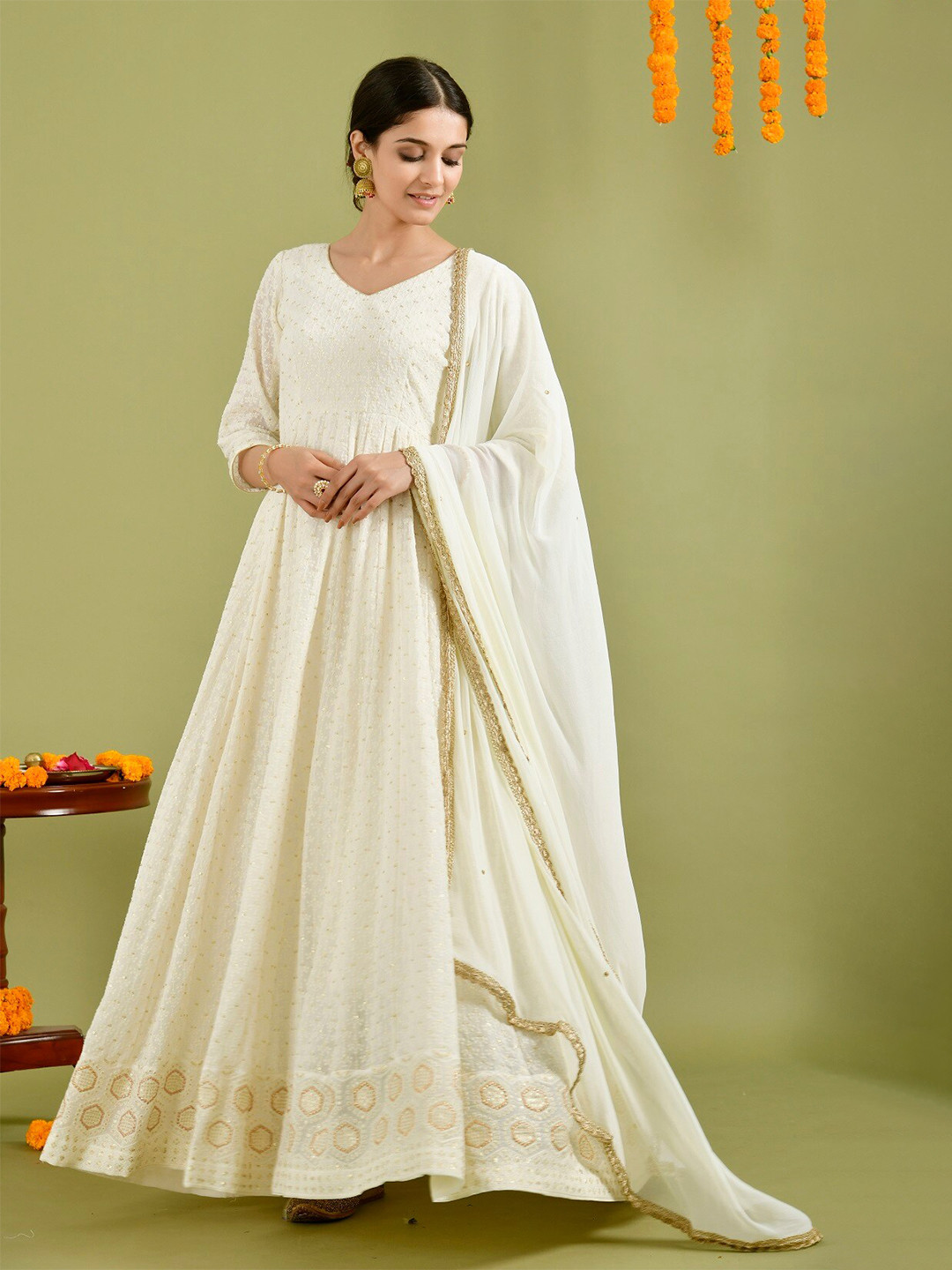 

Rangpur White Georgette A-Line Maxi Dress