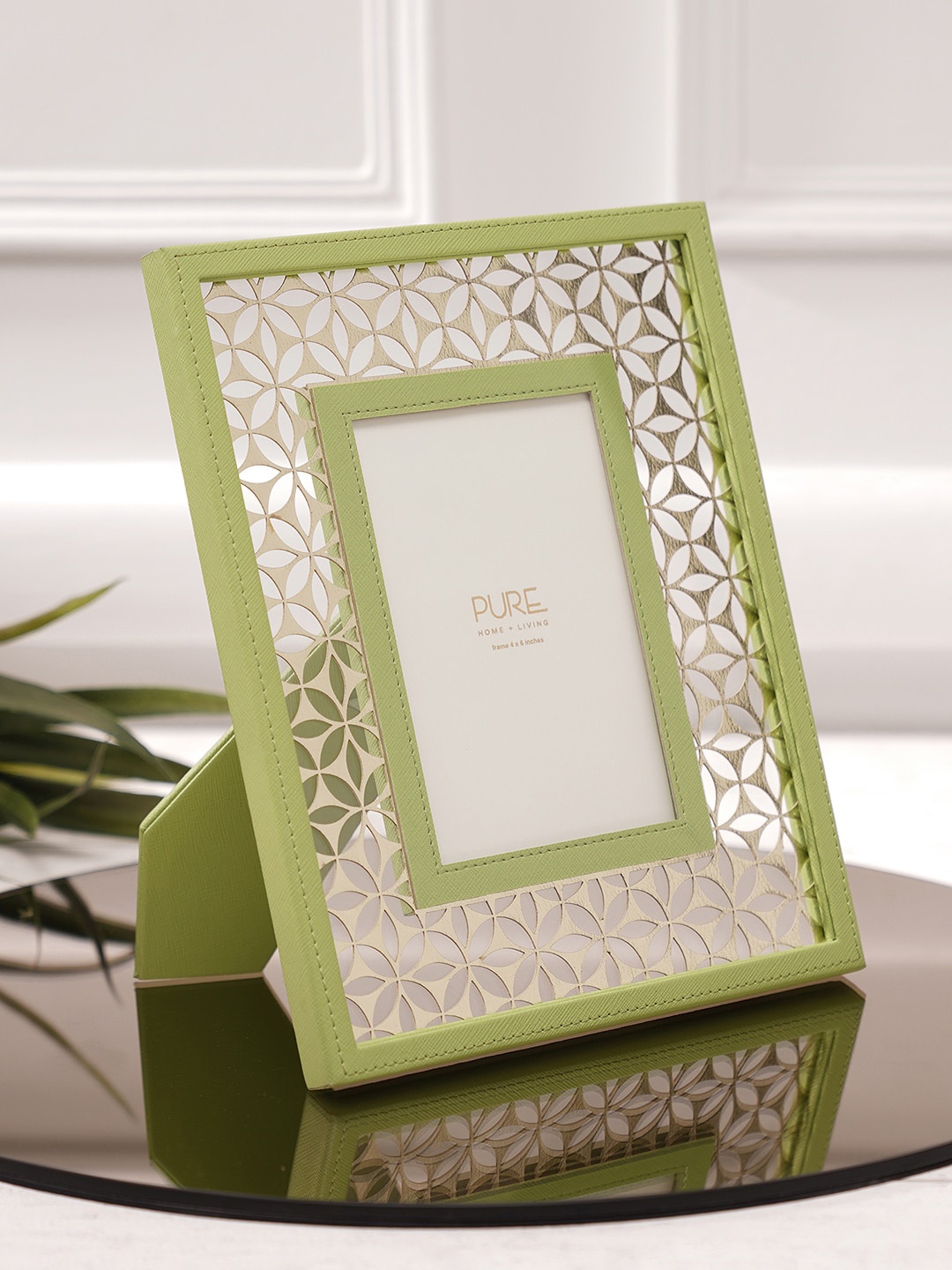 

Pure Home and Living Green Cut Out Floral Pattern Faux Leather Photo Frame