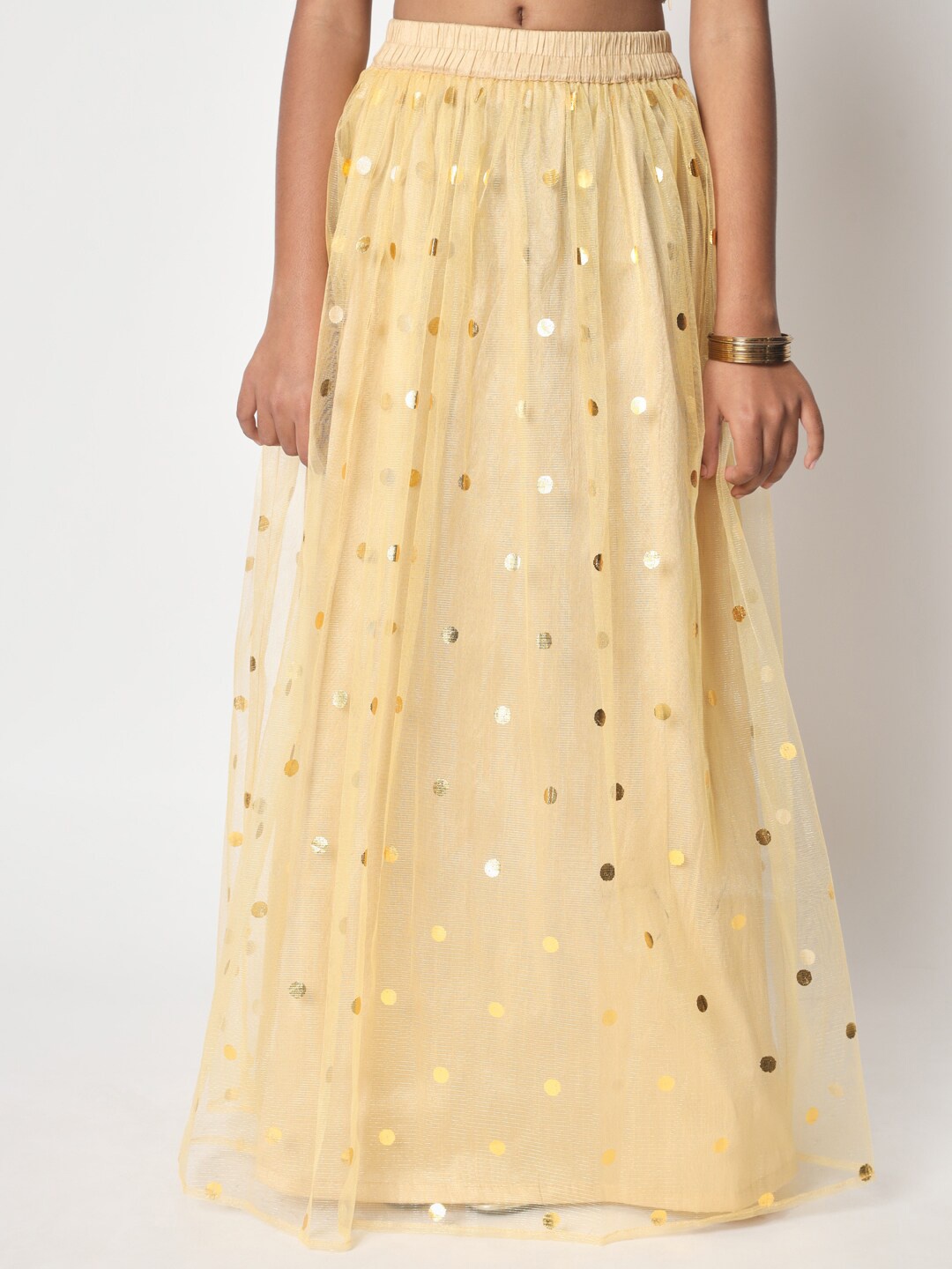 

studio rasa Girls Foil Printed Maxi A-Line Gathered Skirt, Beige