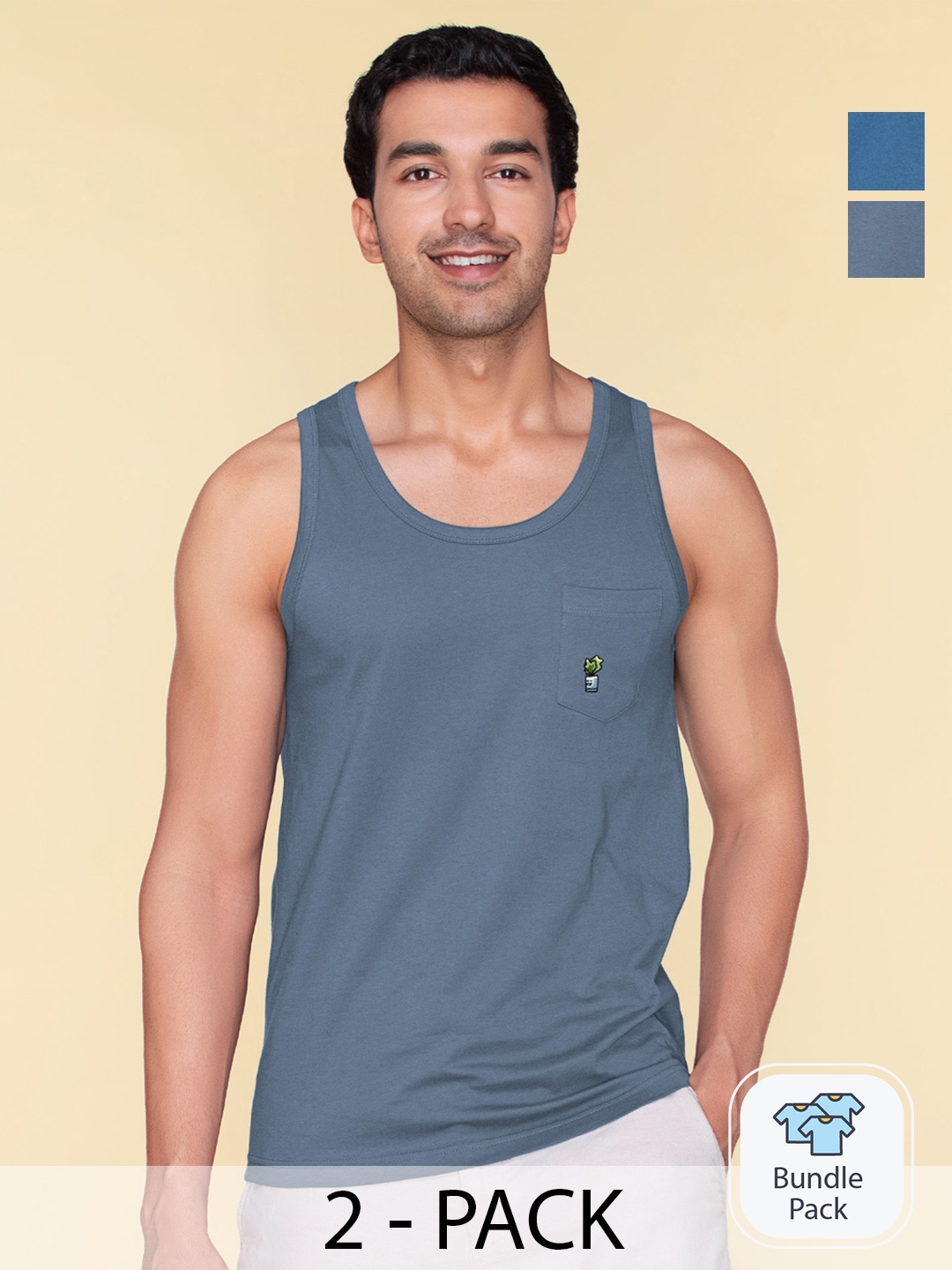 

XYXX Men Pack Of 2 Super Combed Cotton Renew Vest, Blue