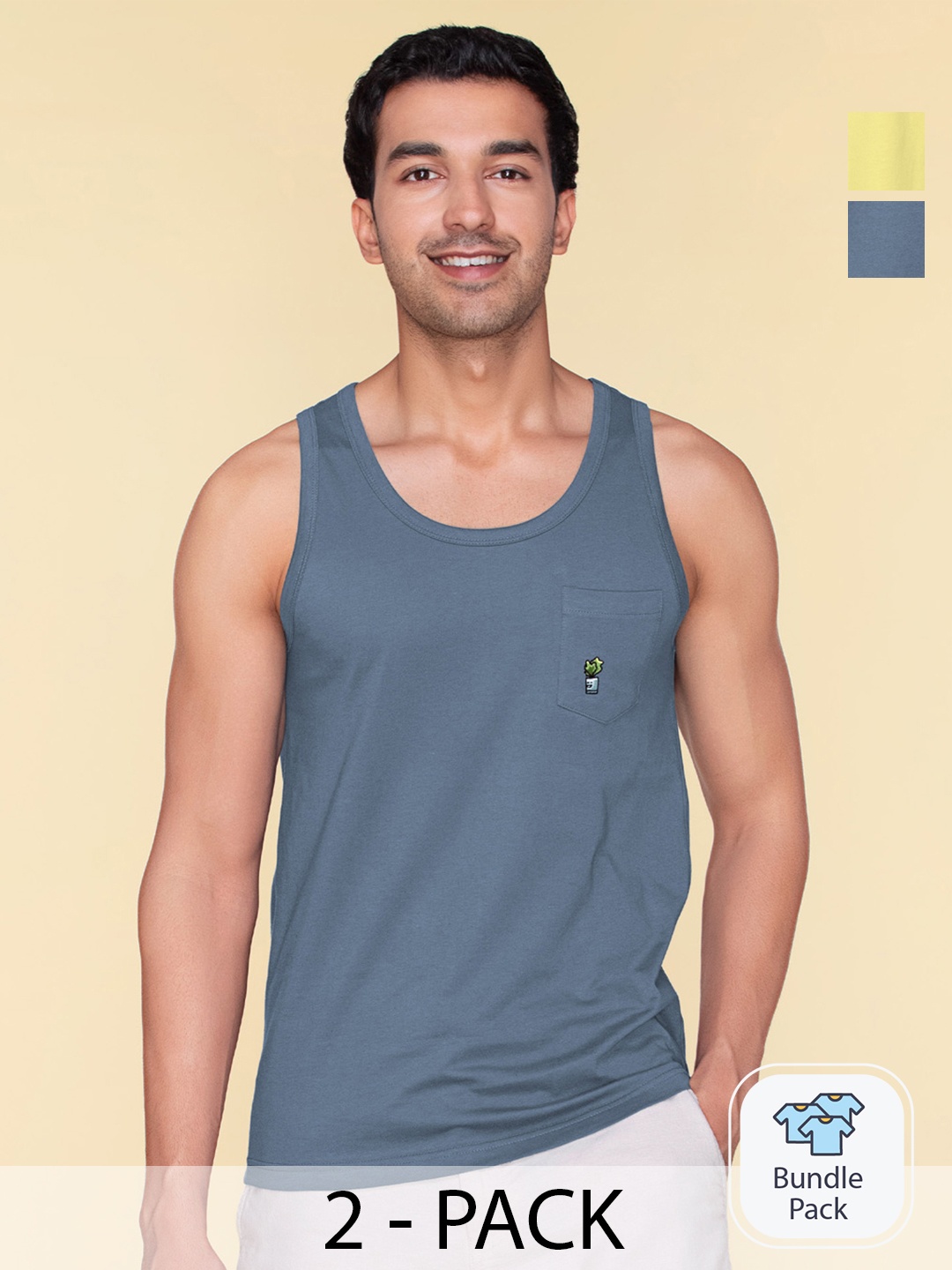

XYXX Men Pack Of 2 Super Combed Cotton Renew Vest, Yellow