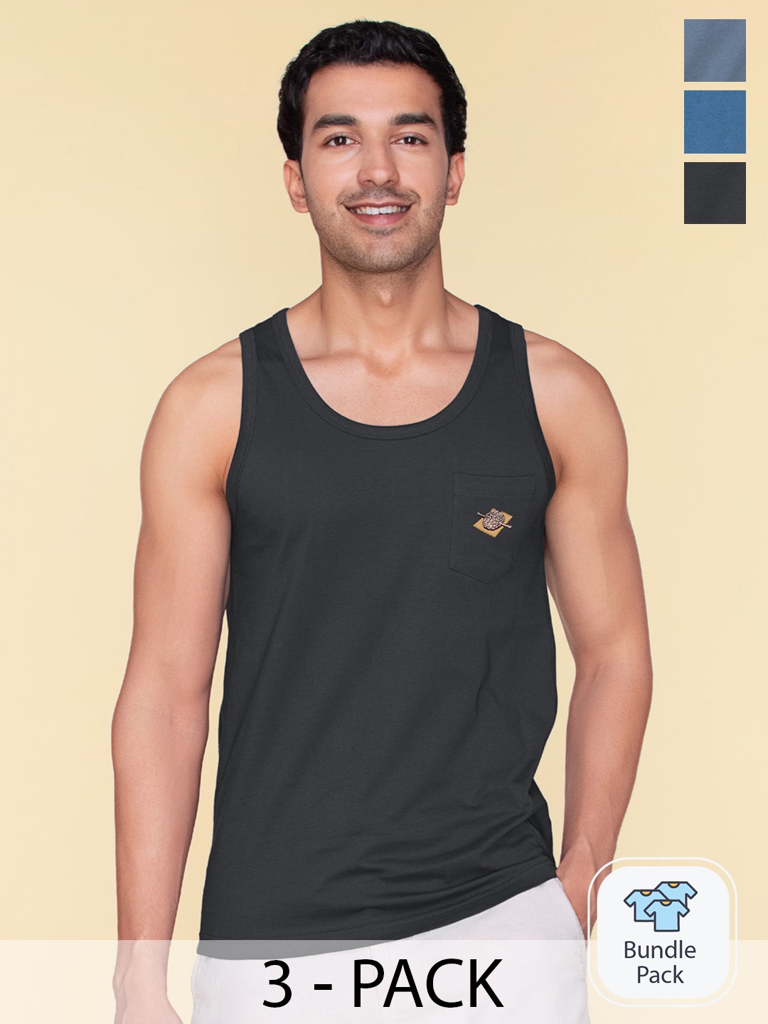 

XYXX Men Pack Of 3 Super Combed Cotton Renew Vest, Grey melange