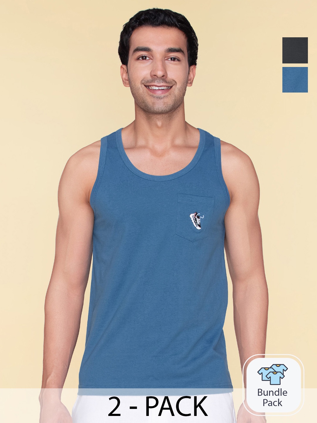 

XYXX Men Pack Of 2 Super Combed Cotton Renew Vest, Grey melange
