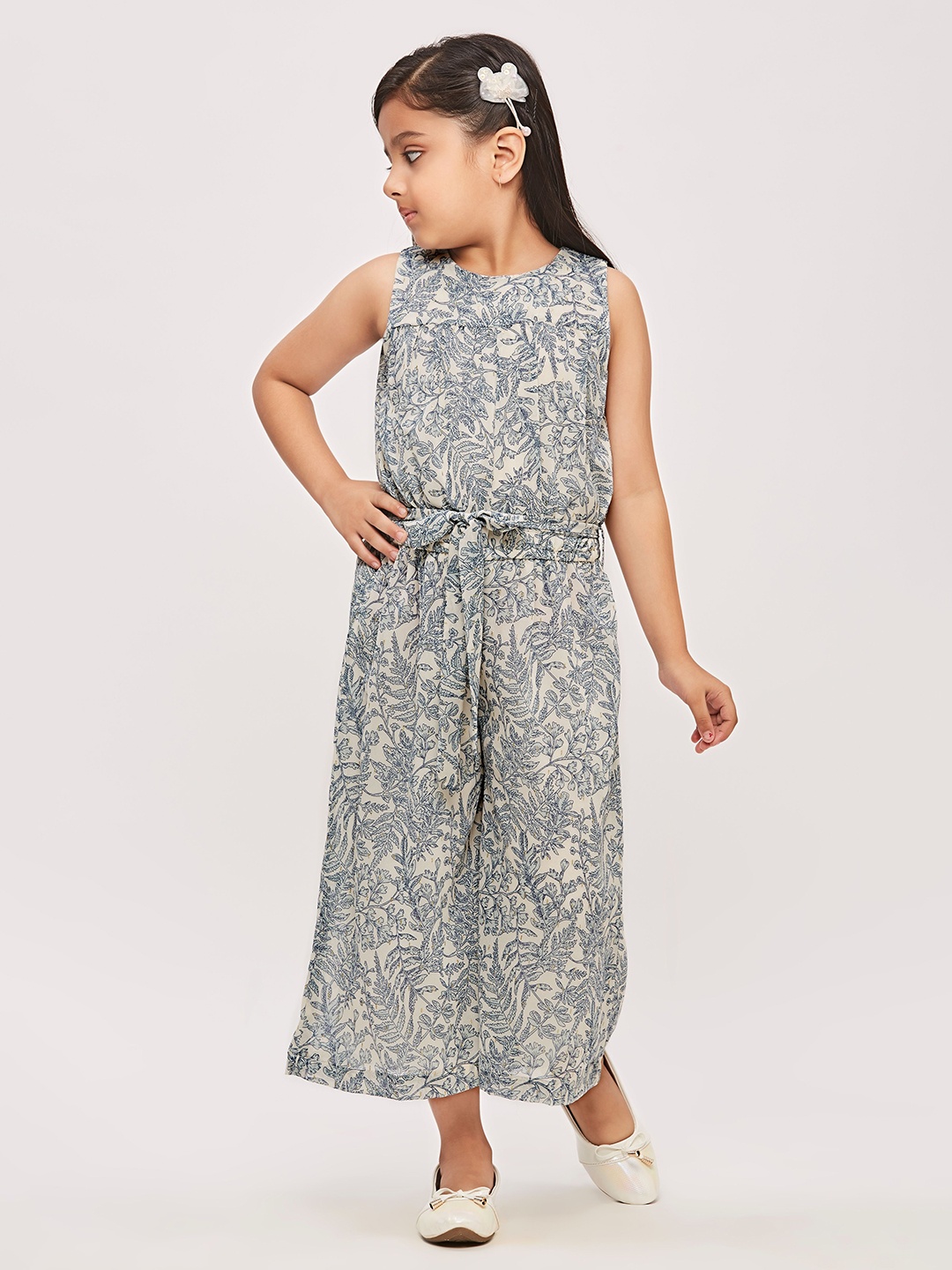 

Tiny Girl Floral Printed Sleeveless Basic Jumpsuit, Blue