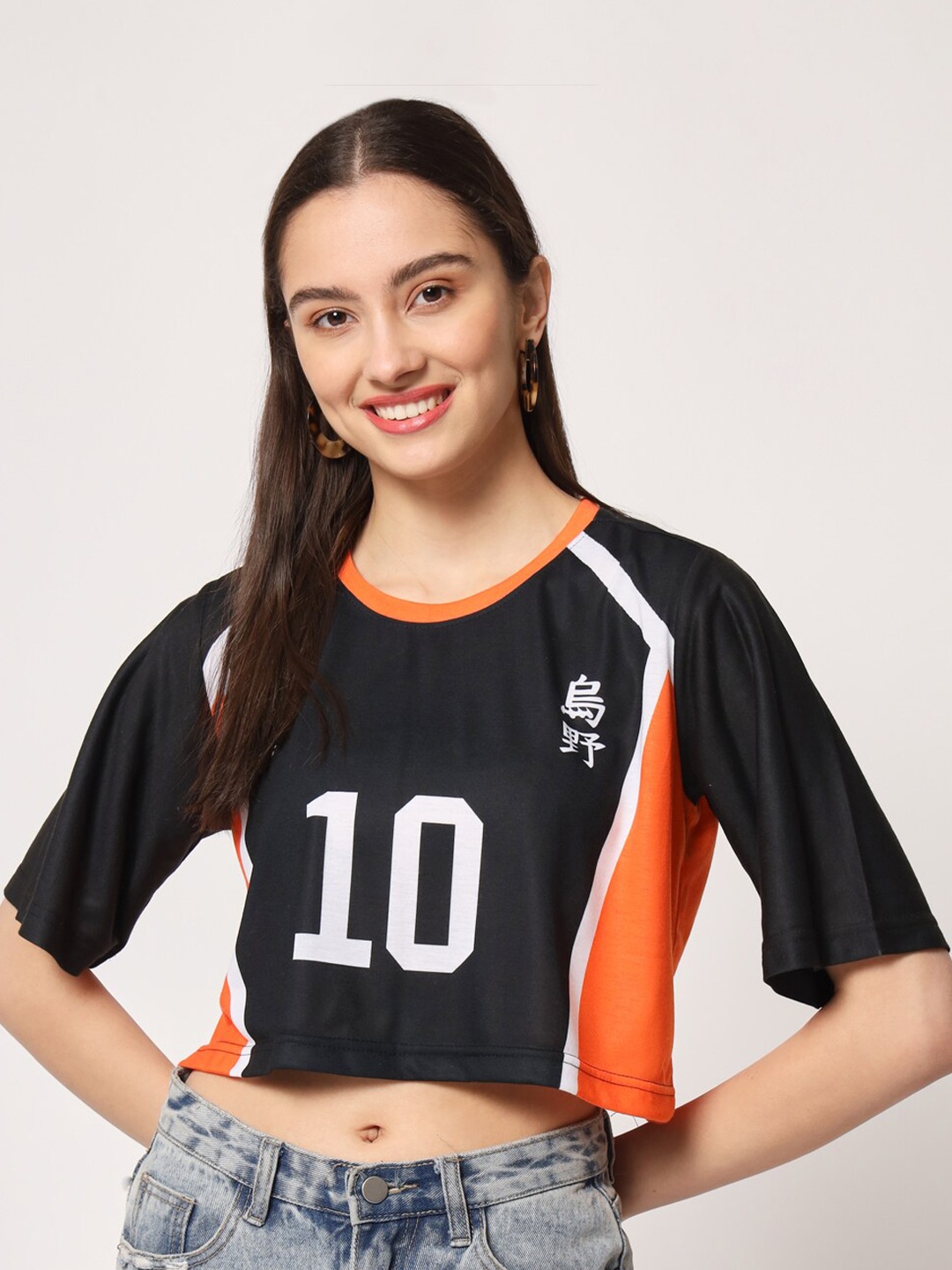 

COMICSENSE Anime Haikyuu Karasuno Printed Cotton Crop Top, Black