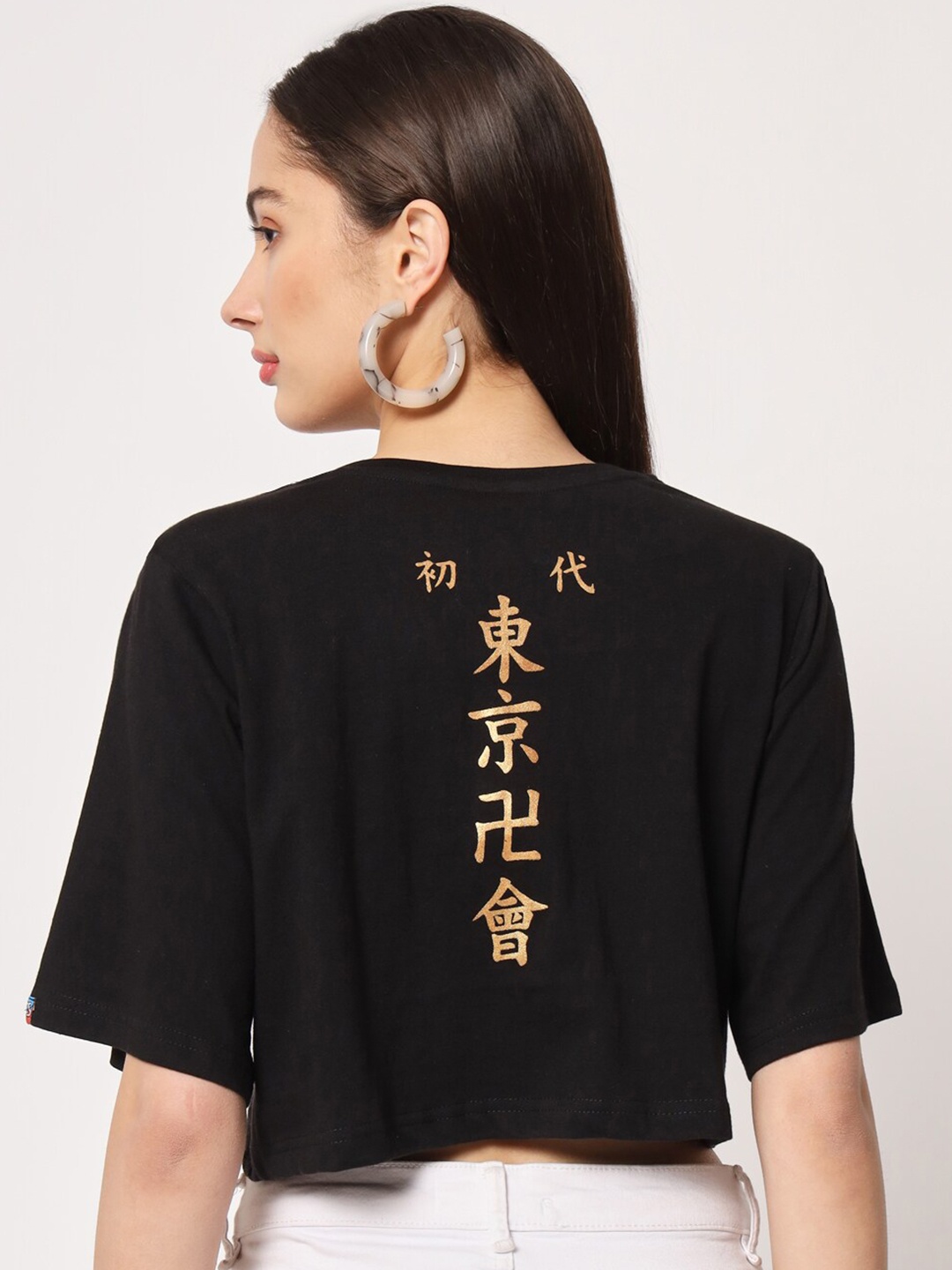 

COMICSENSE Anime Printed Tokyo Revengers Tokyo Manji Boxy Cotton Crop Top, Black