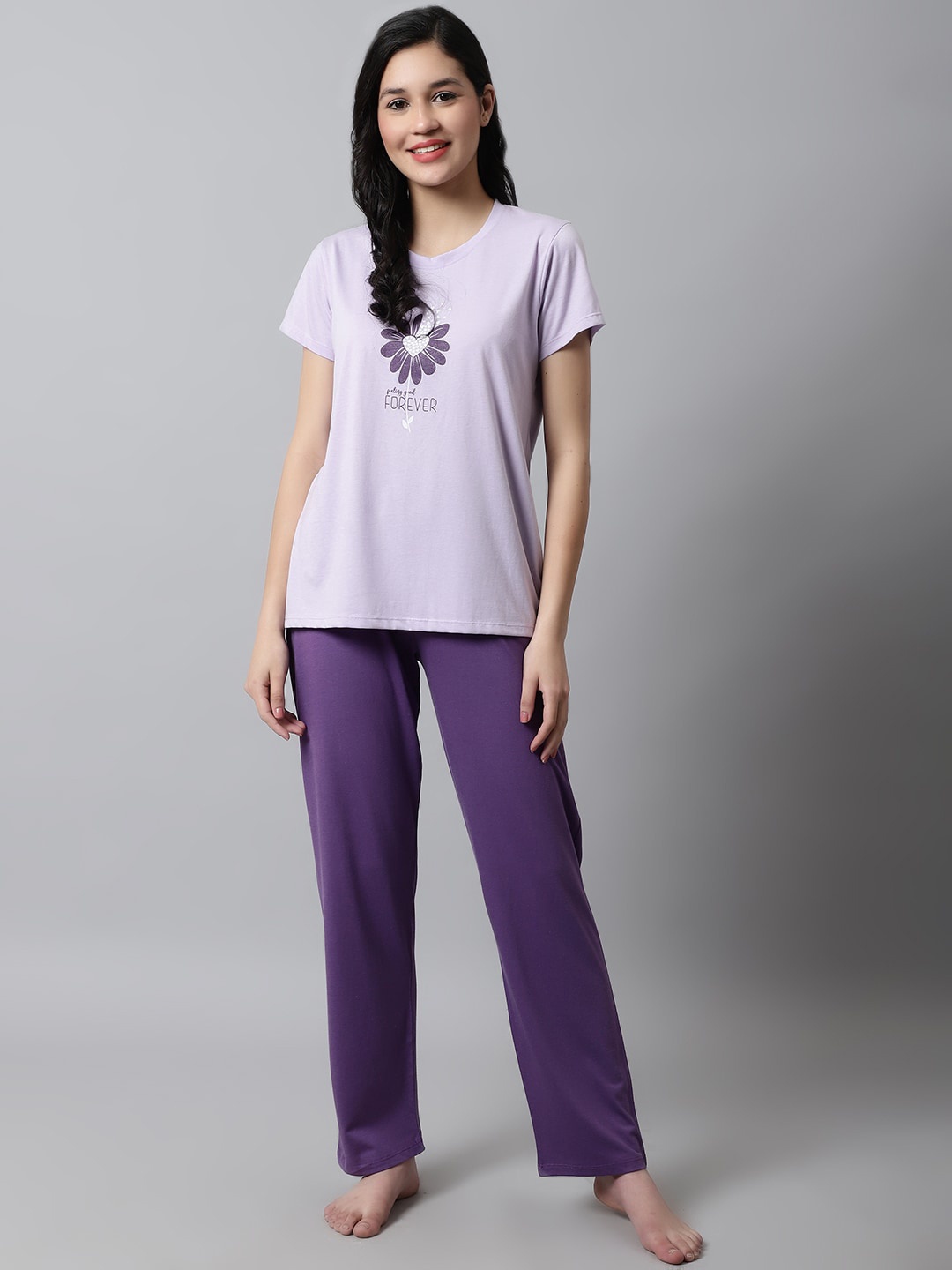 

Kanvin Graphic Printed Night Suit, Violet