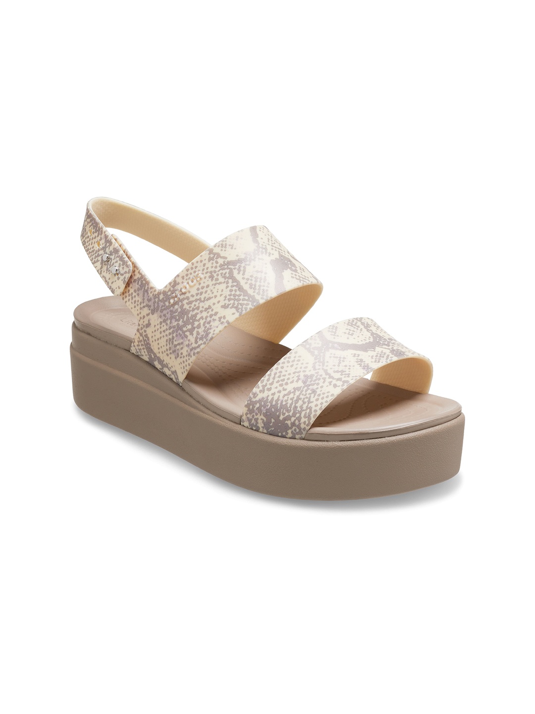 

Crocs Printed Open Toe Croslite Flatform Heels, Beige