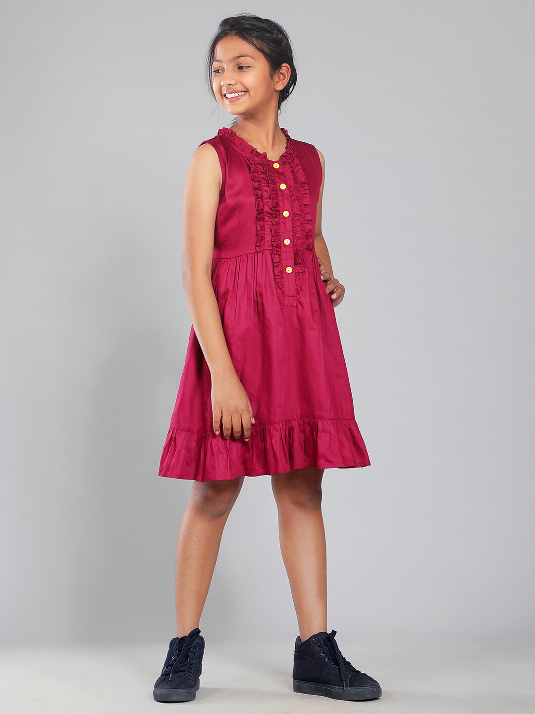 

CACA CINA Girls Ruffled V-Neck Flounce Satin Fit & Flare Dress, Burgundy