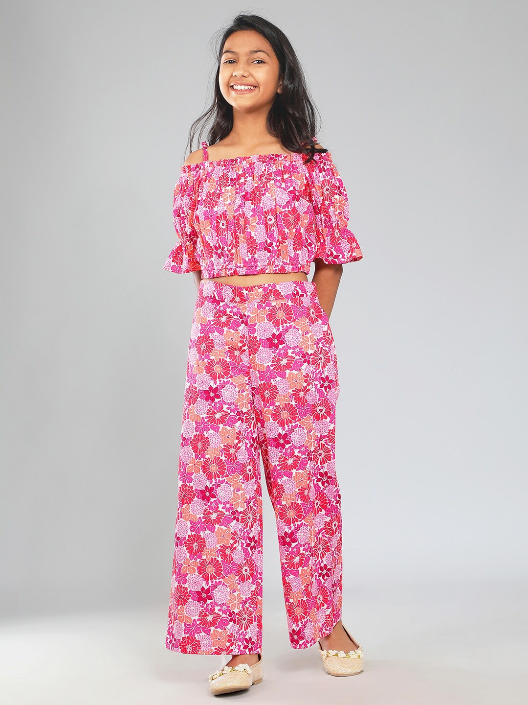 

CACA CINA Girls Pure Cotton Top with Palazzos, Pink