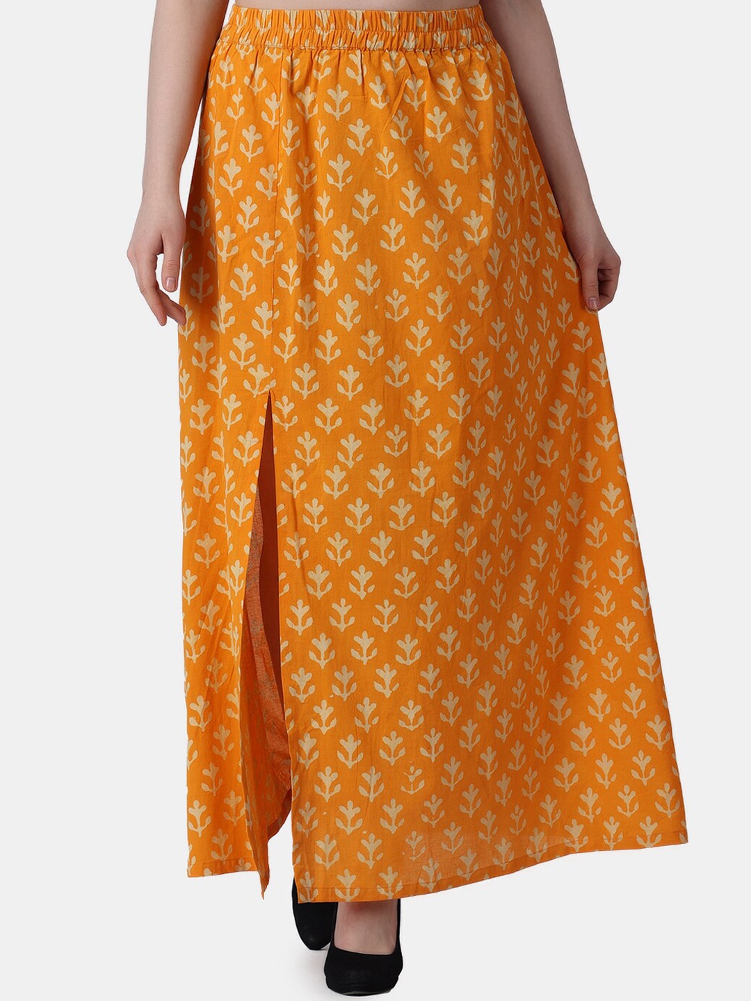 

Popwings Printed Pure Cotton A-Line Maxi Skirt, Yellow