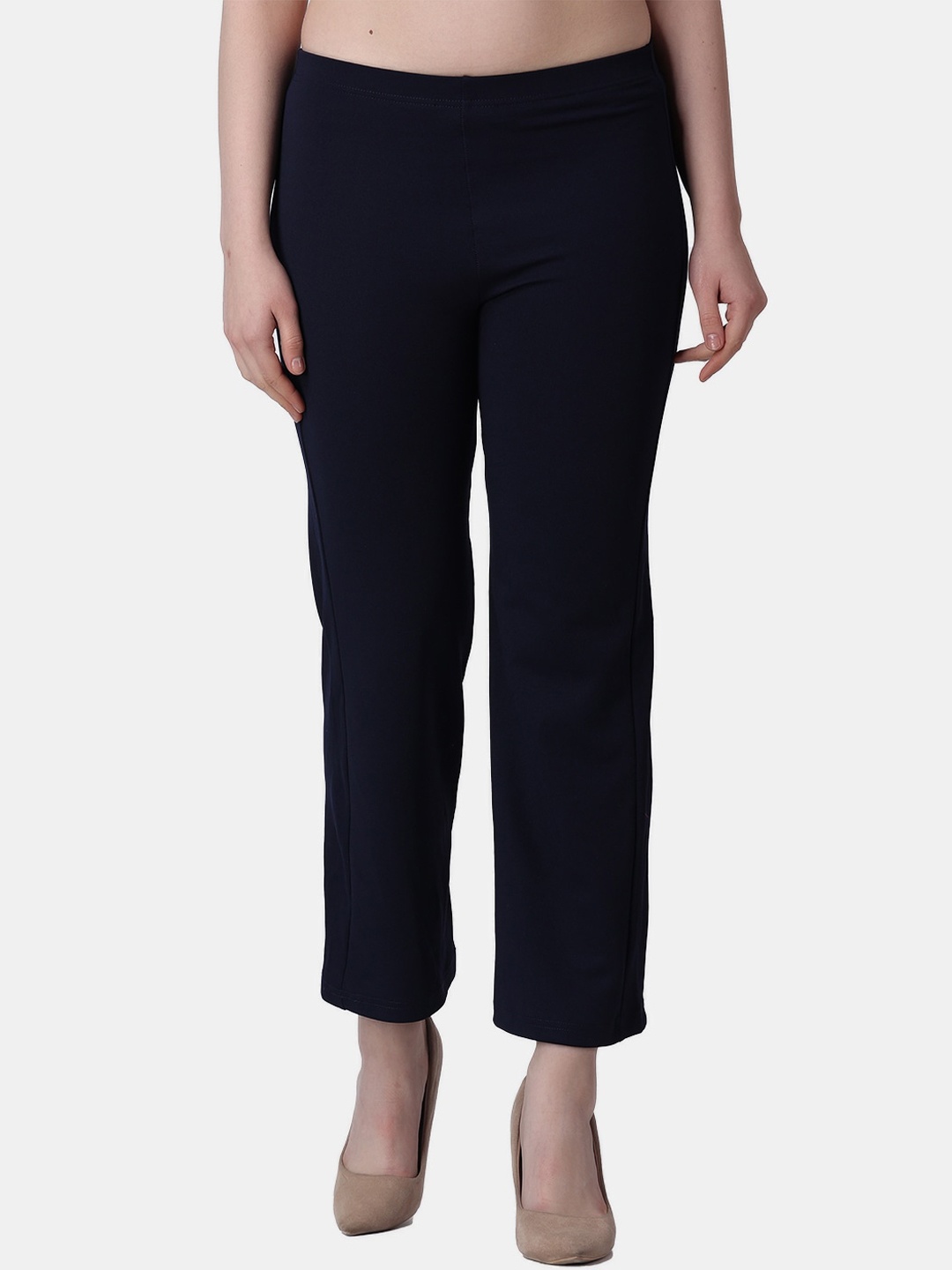 

Popwings Women Mid Rise Relaxed Easy Wash Cropped Trousers, Navy blue