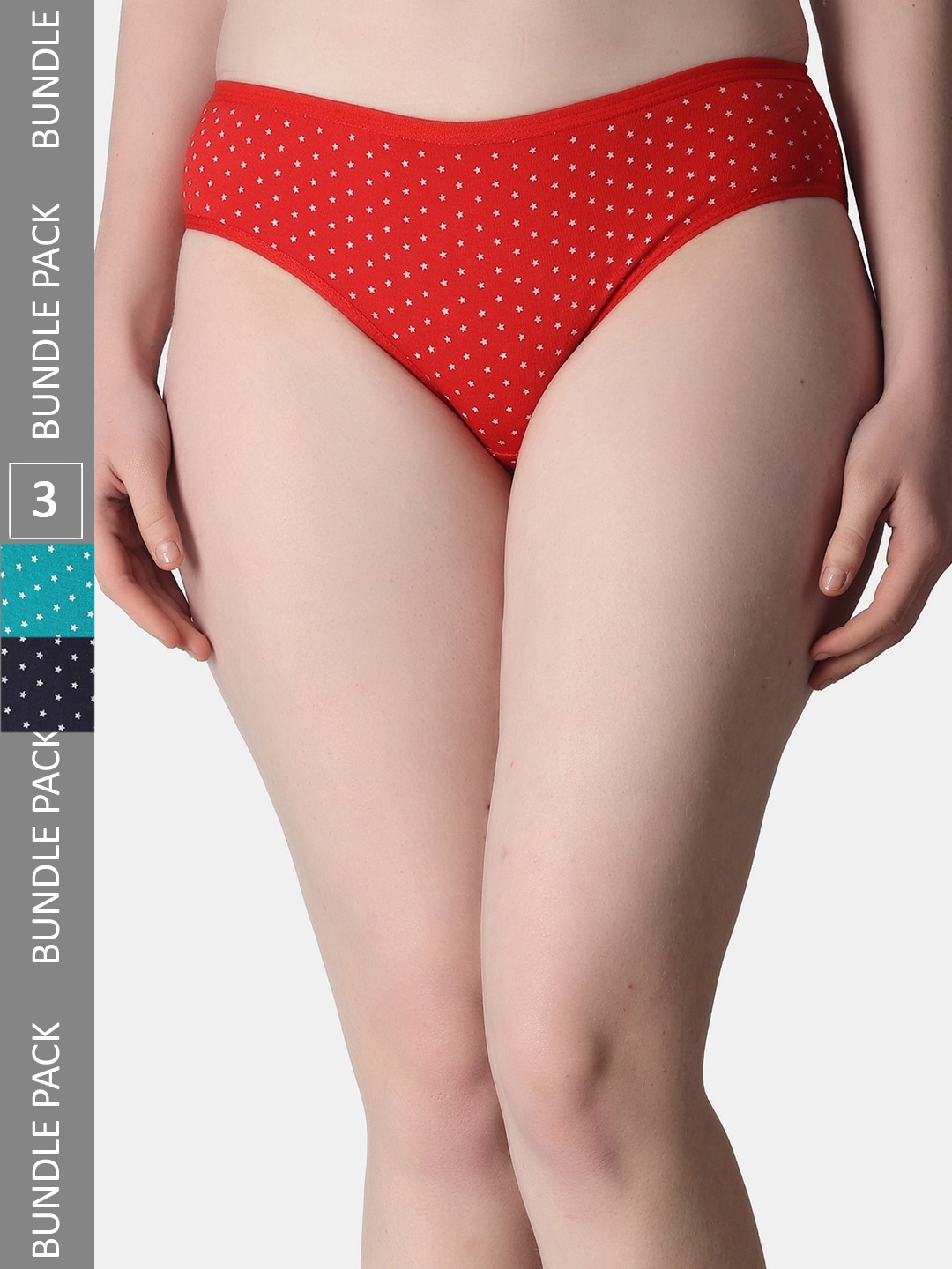 

Popwings Women Pack Of 3 Printed Pure Cotton Hipster Briefs, Red