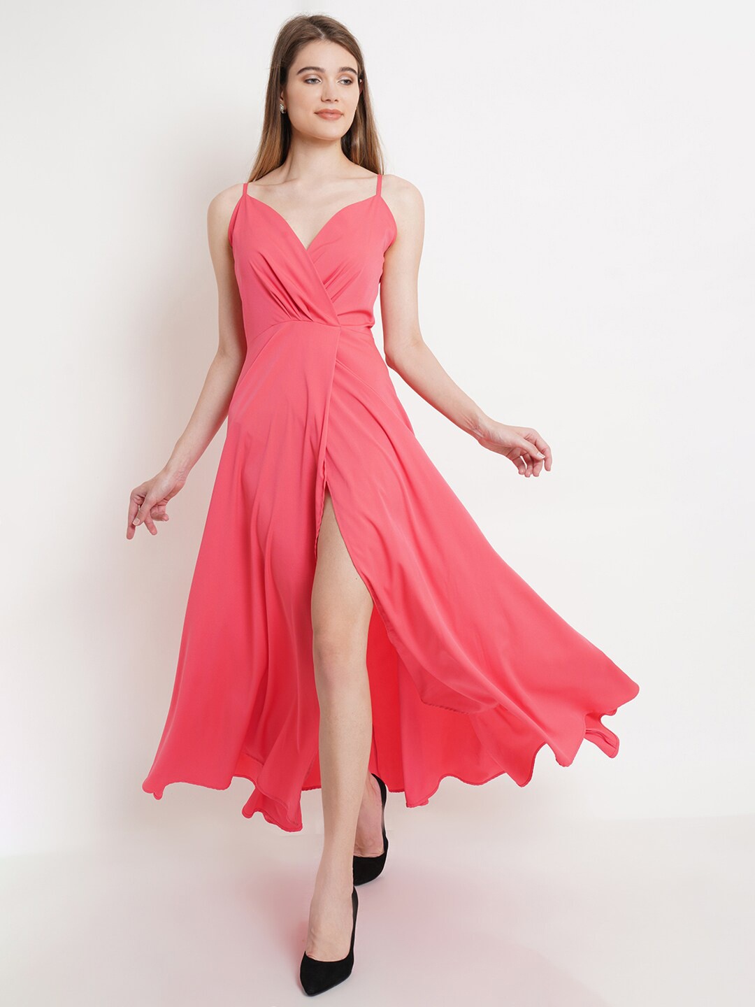 

Purple State Front Slit Asymmetric Maxi Wrap Dress, Peach