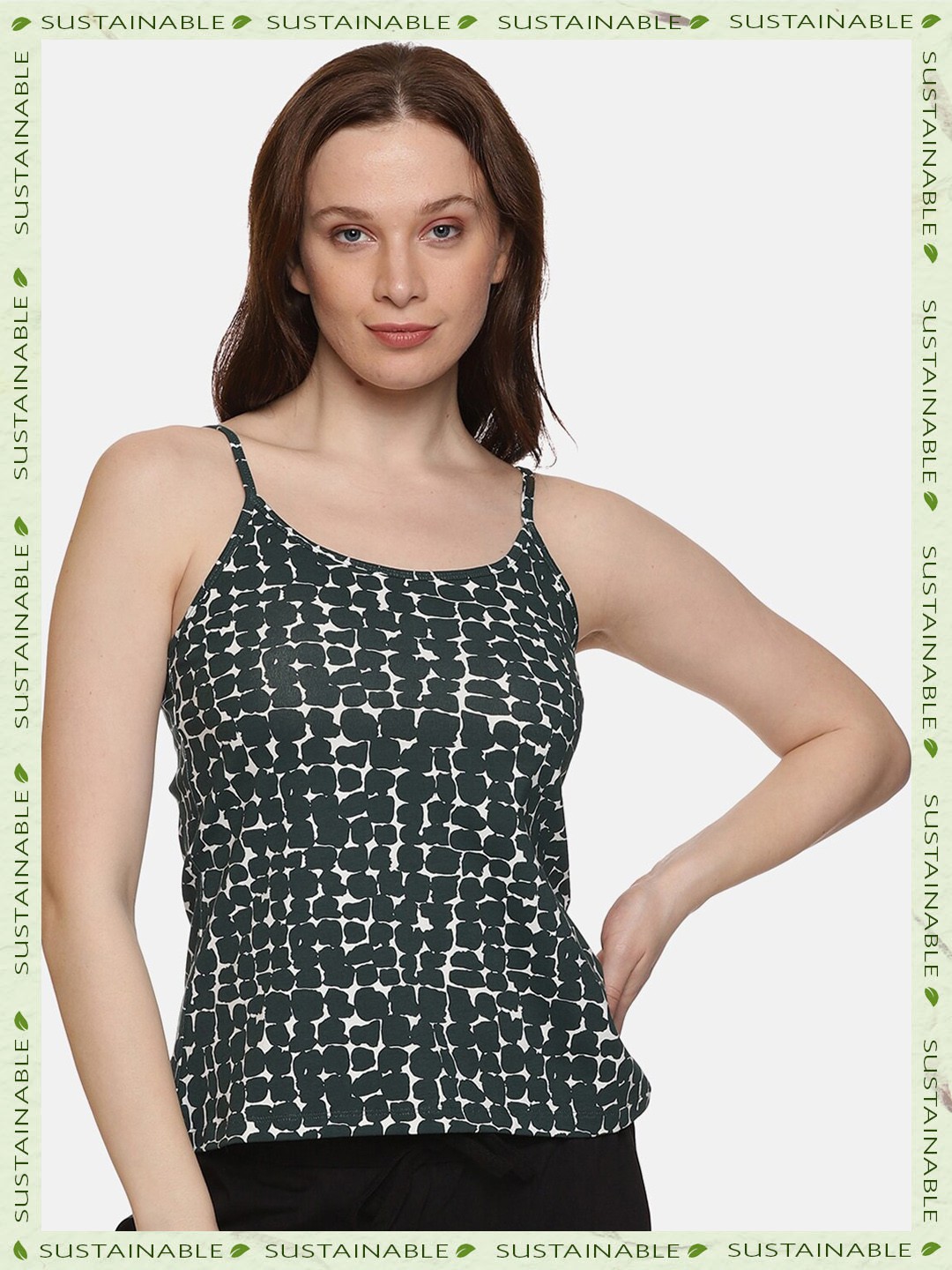 

HERE&NOW Printed Organic Cotton Lounge Camisole, Black