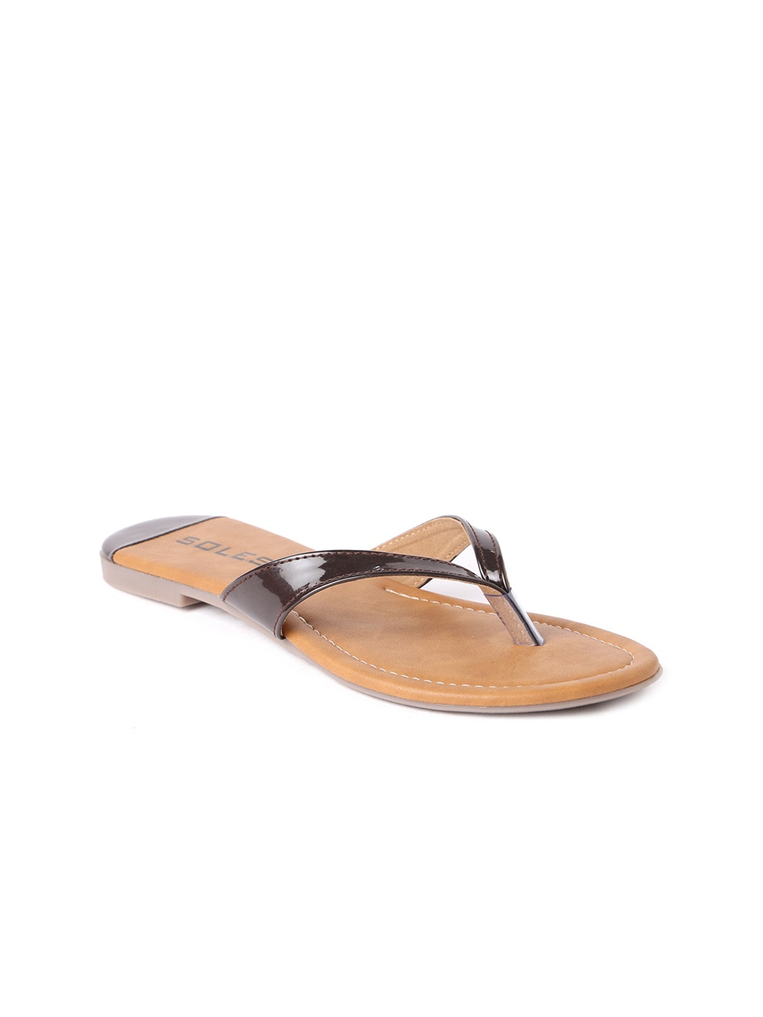 

SOLES Women Colourblocked Open Toe Flats, Brown