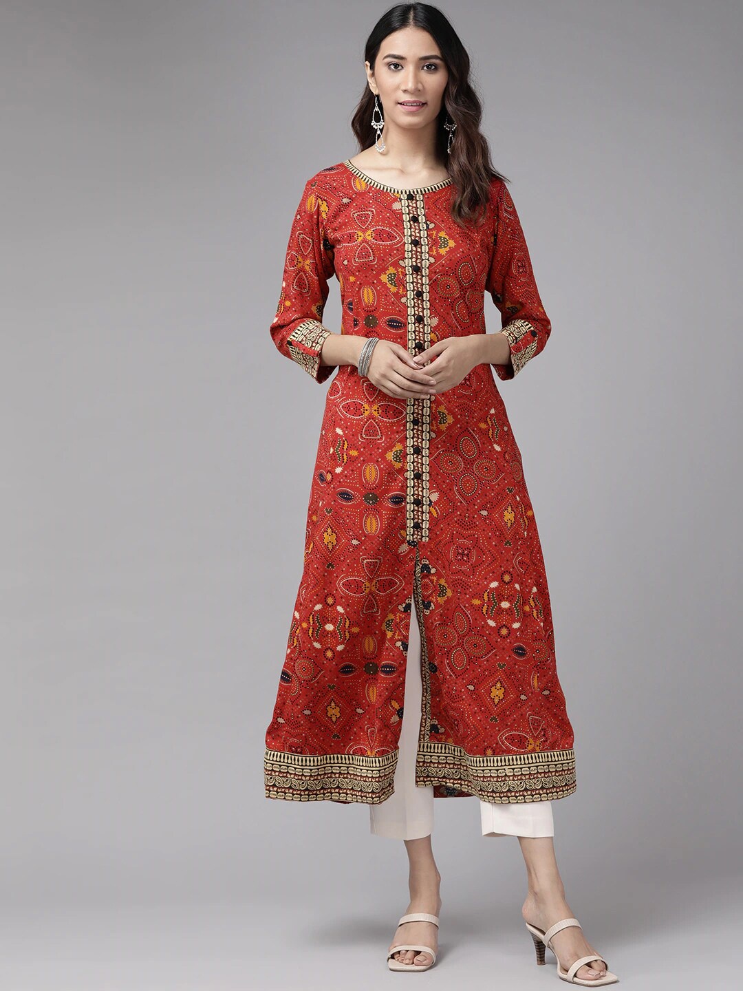 

YASH GALLERY Ethnic Motifs Printed Anarkali Kurta, Red