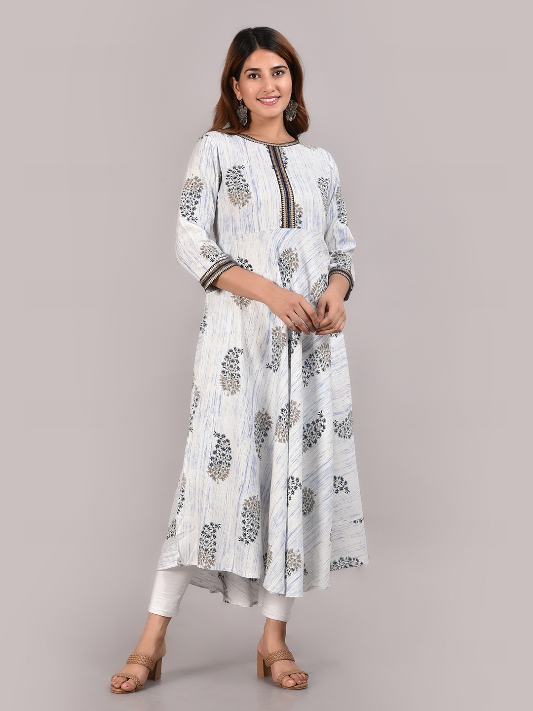 

YASH GALLERY Ethnic Motifs Printed Anarkali Kurta, White