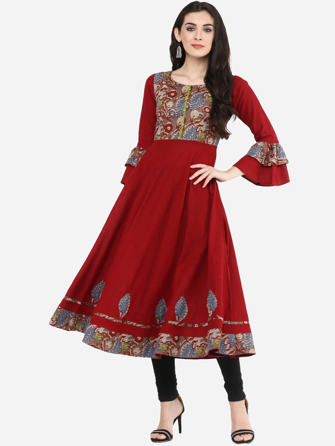 

YASH GALLERY Floral Yoke Design Cotton Anarkali Kurta, Maroon