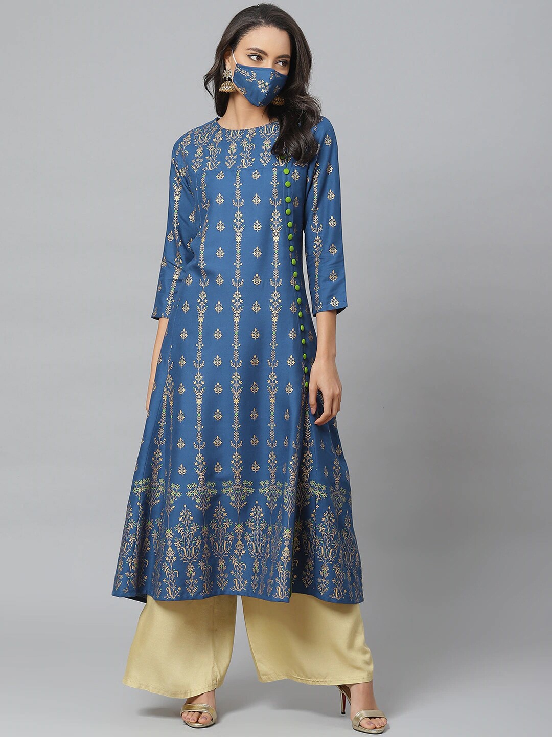 

YASH GALLERY Ethnic Motifs Printed Anarkali Kurta, Blue
