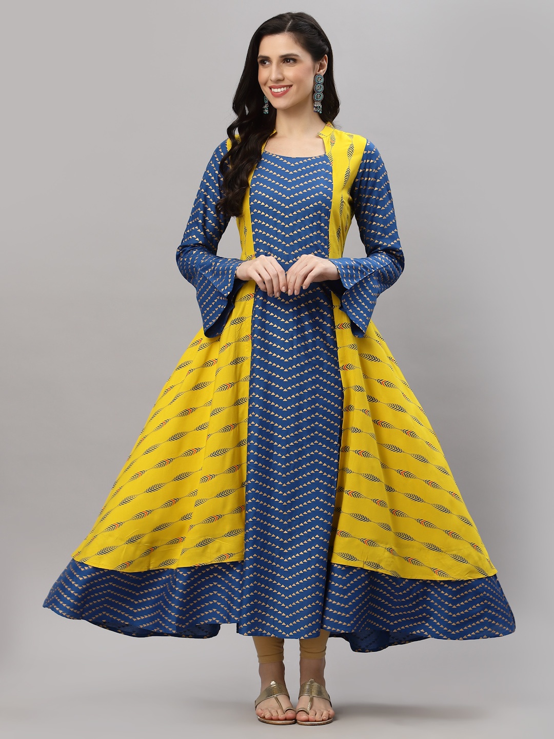 

YASH GALLERY Woven Design Layered Kurta, Blue