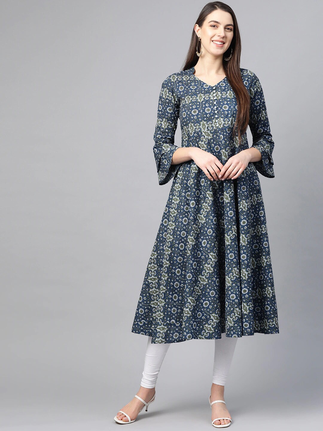 

YASH GALLERY Floral Printed Cotton Anarkali Kurta, Blue