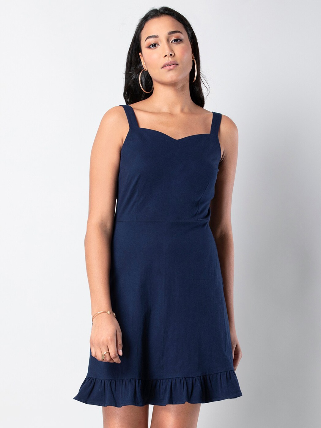 

FabAlley Sweetheart Neck Sleeveless A-Line Dress, Navy blue