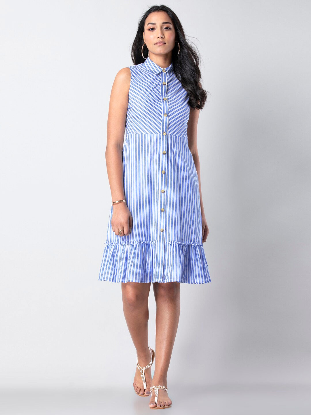 

FabAlley Striped Pure Cotton Shirt Dress, Blue