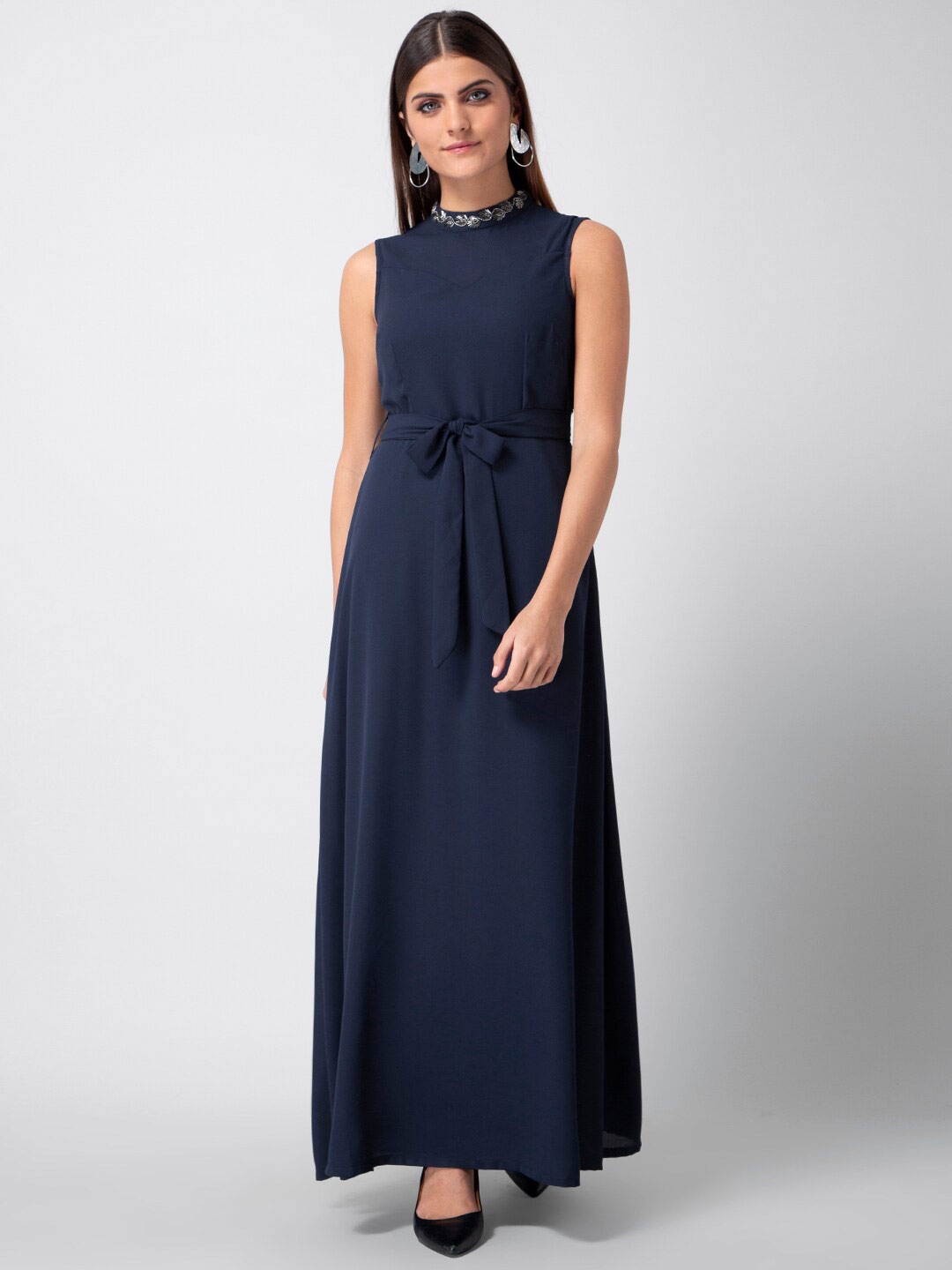 

FabAlley High Neck Georgette Maxi Dress, Blue