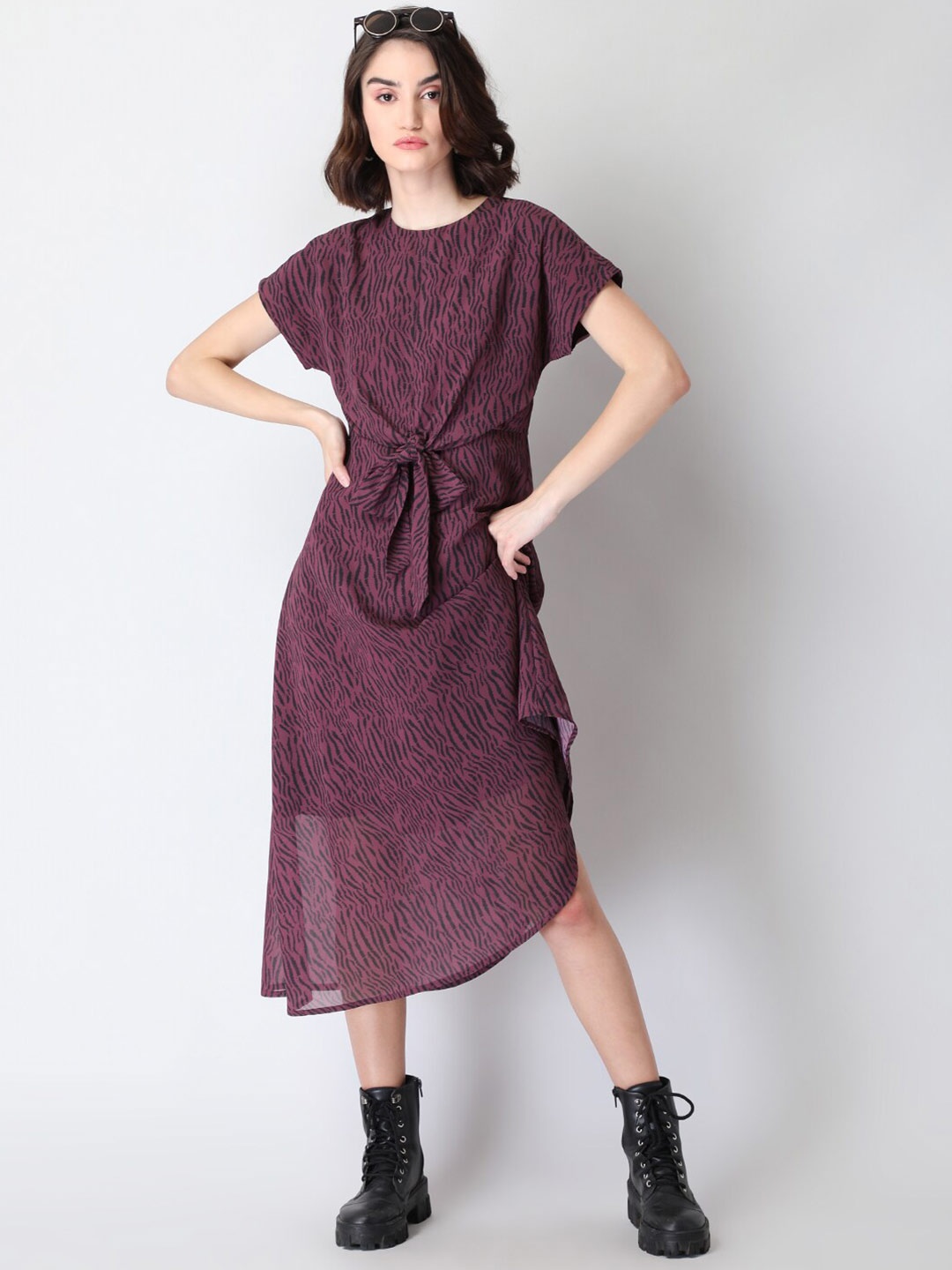 

FabAlley Animal Printed Georgette A-Line Midi Dress, Maroon