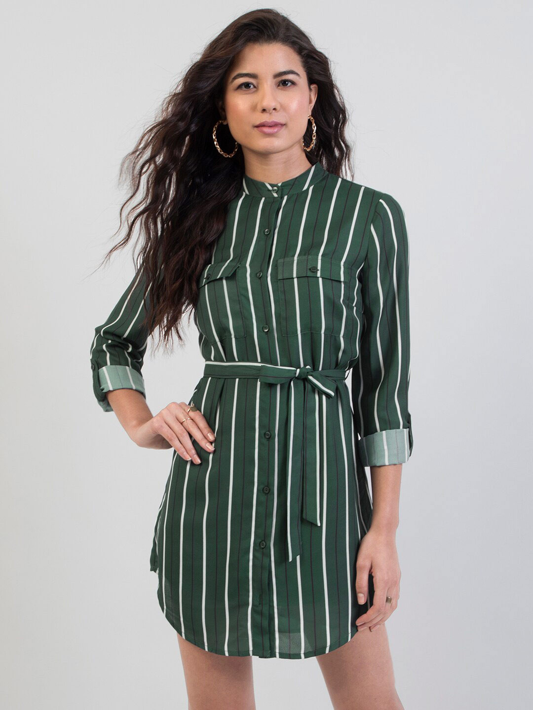 

FabAlley Striped Tie-Ups Shirt Dress, Green