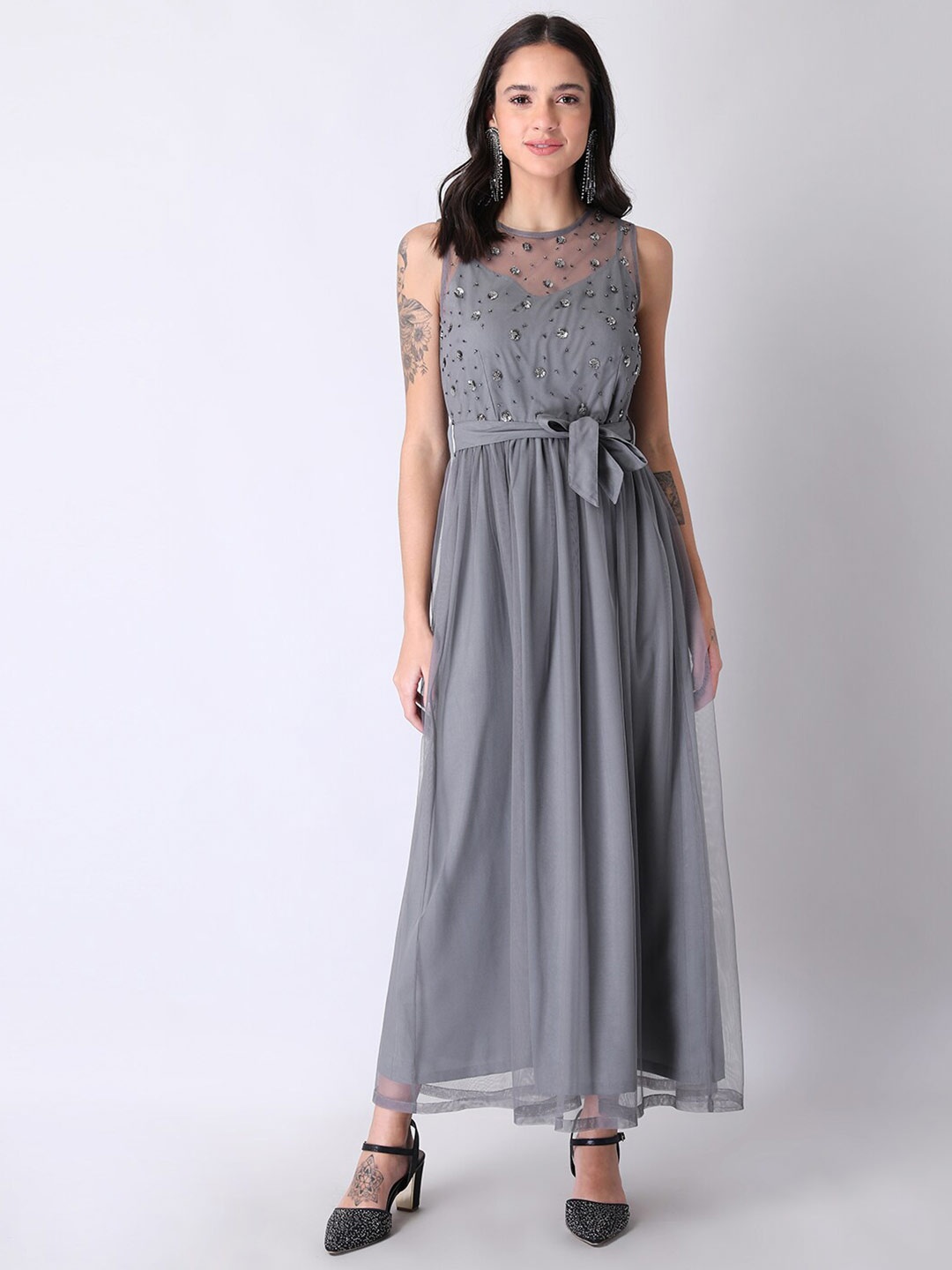 

FabAlley Embellished Maxi Dress, Grey