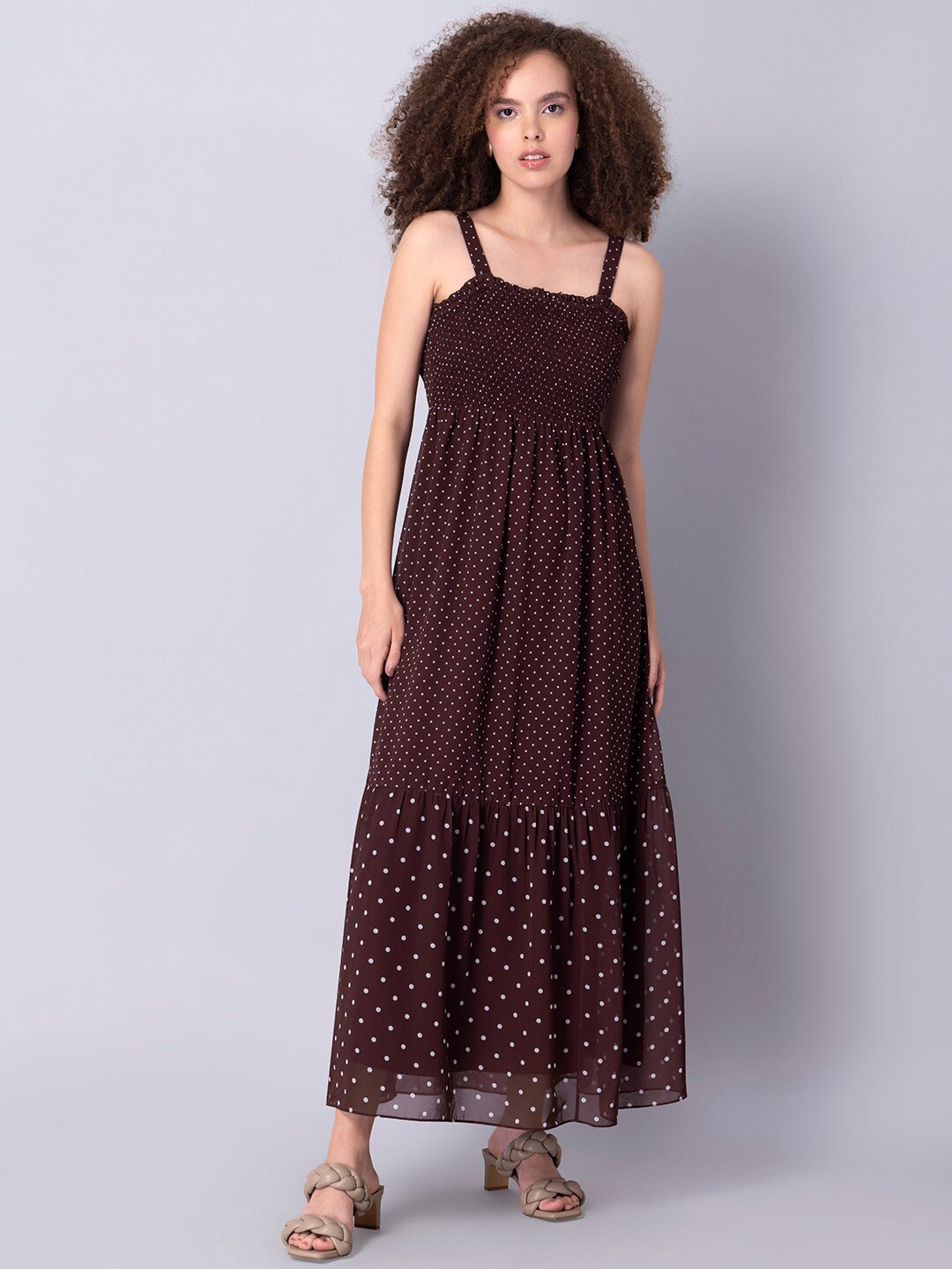 

FabAlley Smocked Back Tie Georgette Fit & Flare Maxi Dress, Maroon