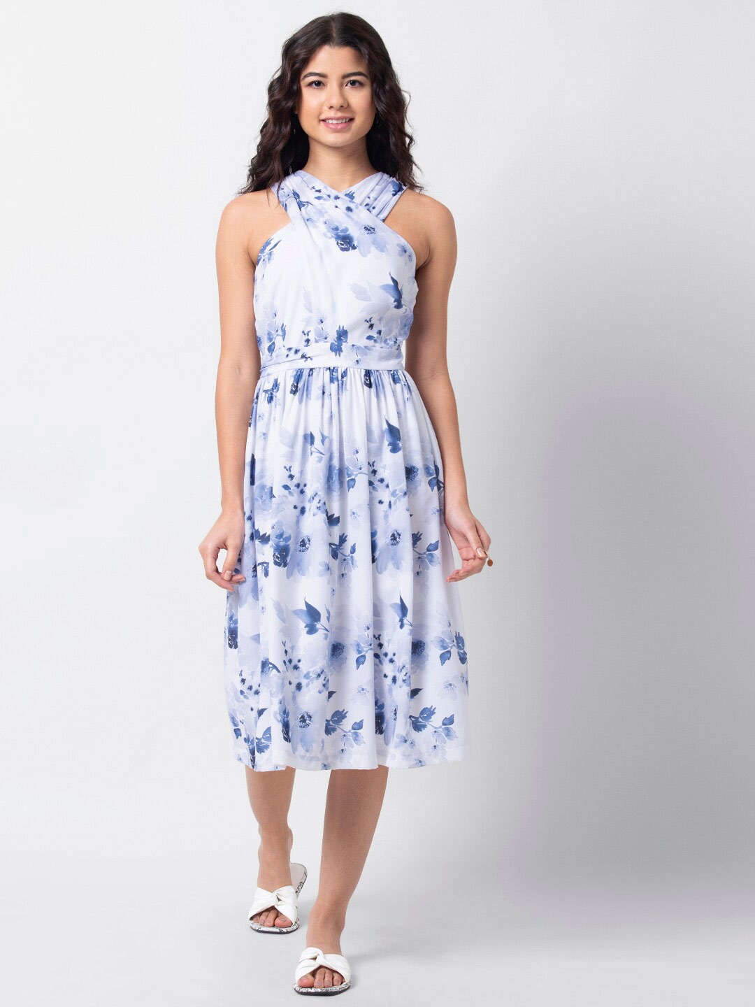 

FabAlley Floral Printed Georgette Midi Dress, White