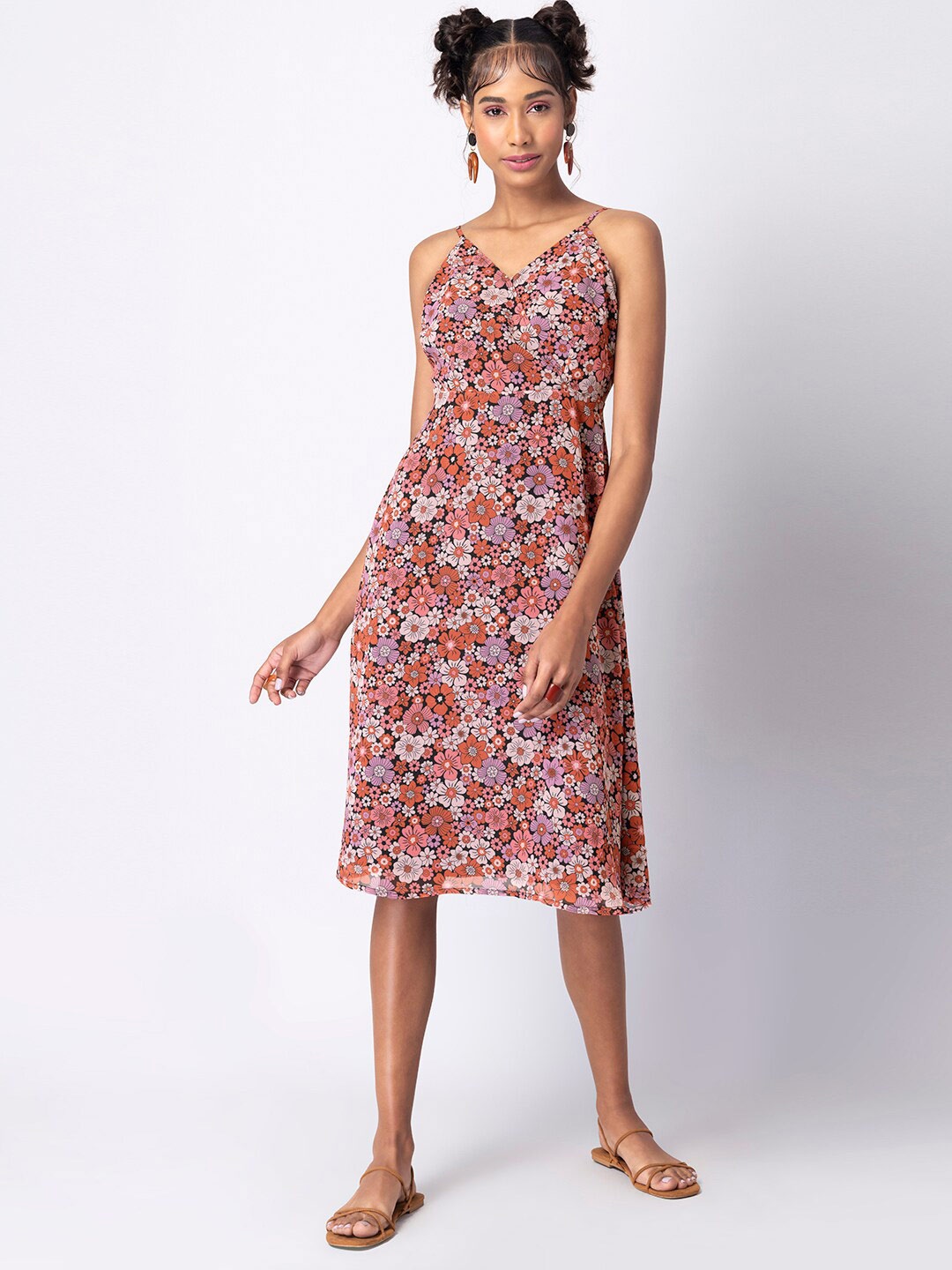 

FabAlley Floral Printed Georgette Wrap Dress, Black