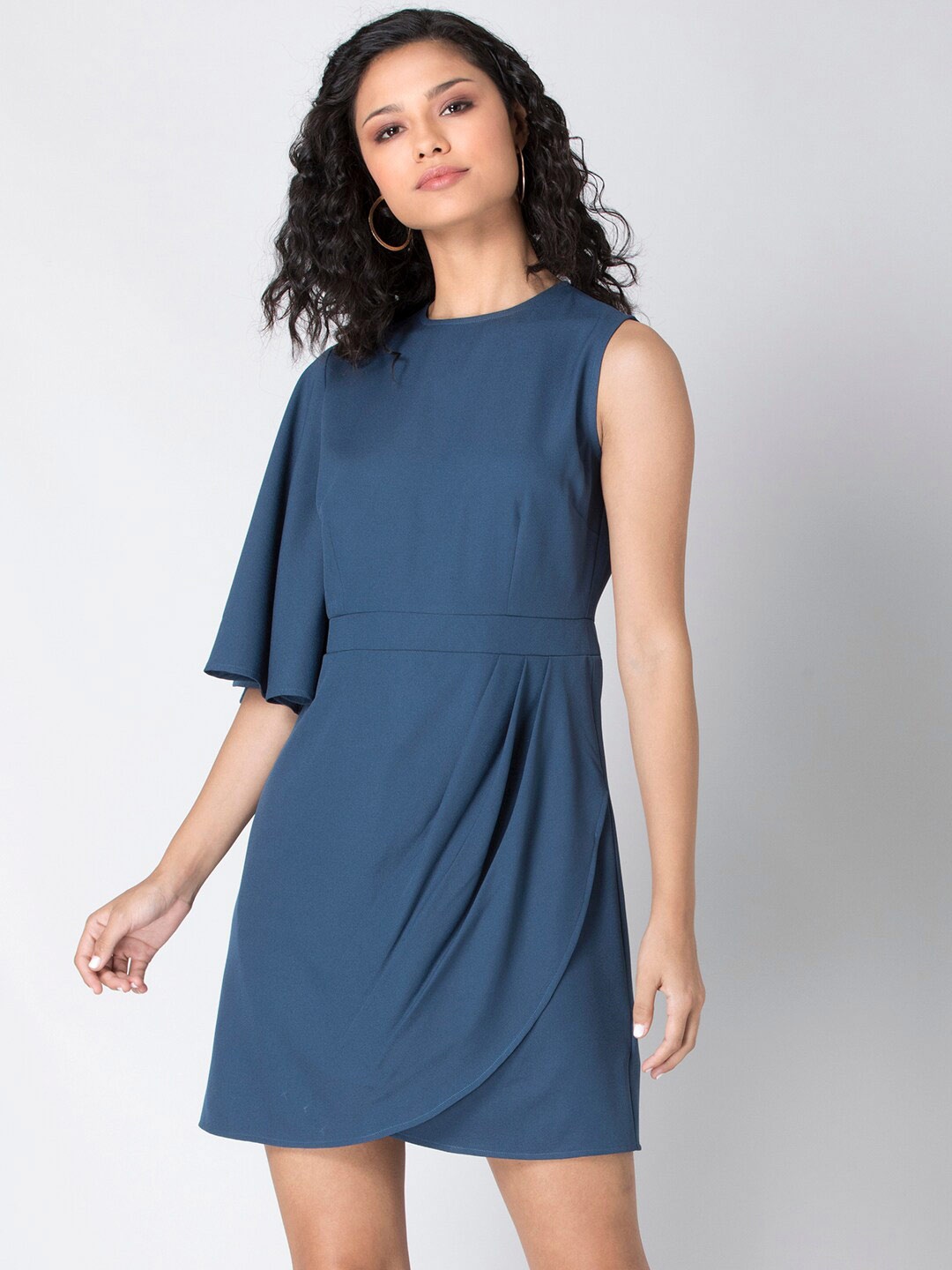

FabAlley Round Neck One Sleeve A-Line Dress, Blue