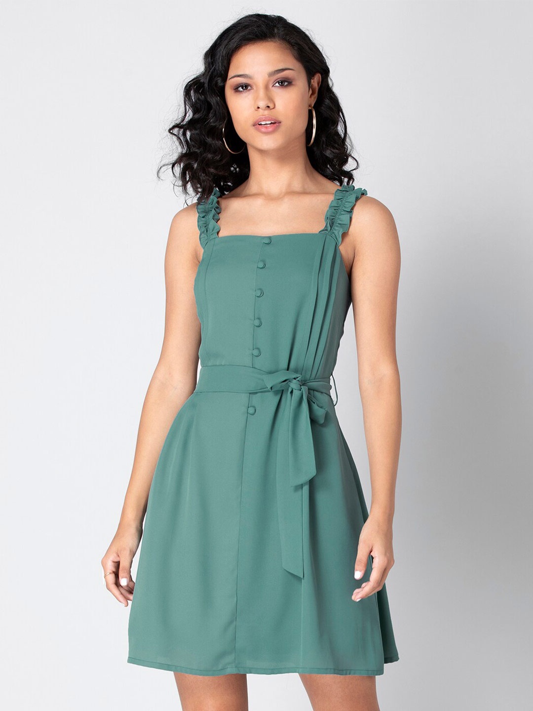 

FabAlley Ruffles Fit And Flare Dress, Green