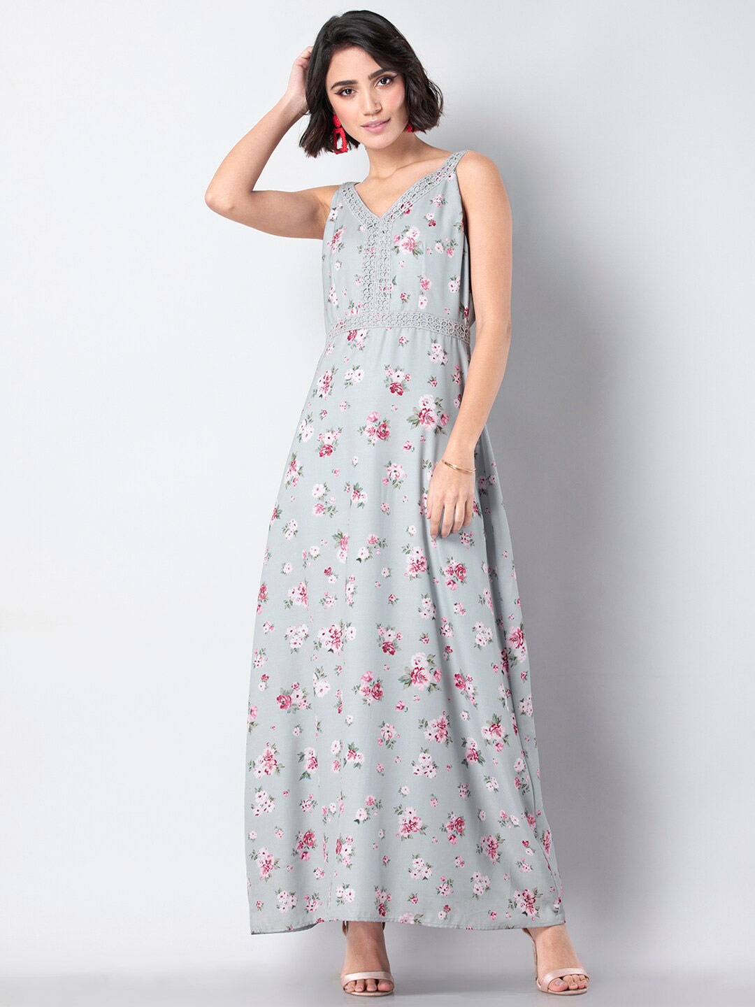 

FabAlley Floral Printed Georgette Maxi Dress, Blue