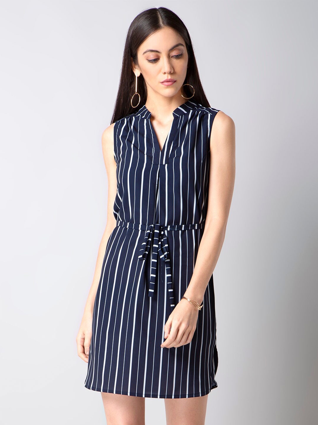 

FabAlley Striped Georgette Shirt Dress, Navy blue