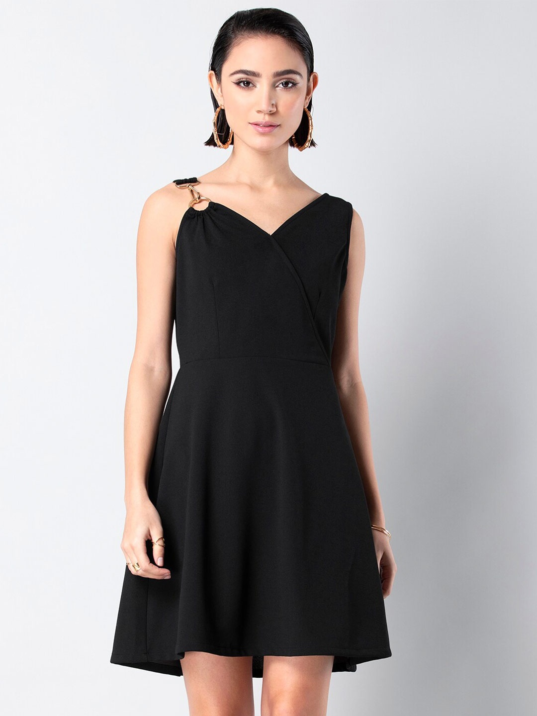 

FabAlley V-Neck Fit And Flare Dress, Black